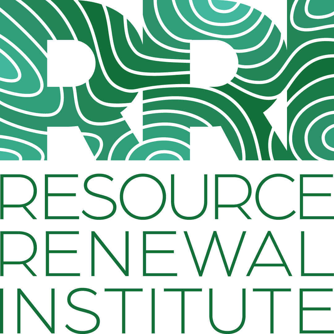 Logo of Resource Renewal Institute with a green and white topographic-like background