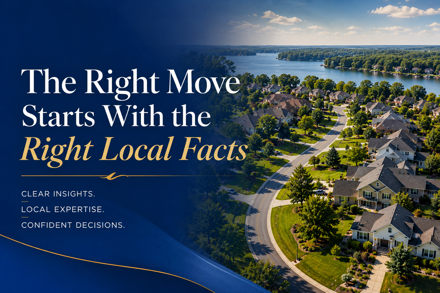 Aerial view of a South Carolina neighborhood with the message “The Right Move Starts With the Right Local Facts.”