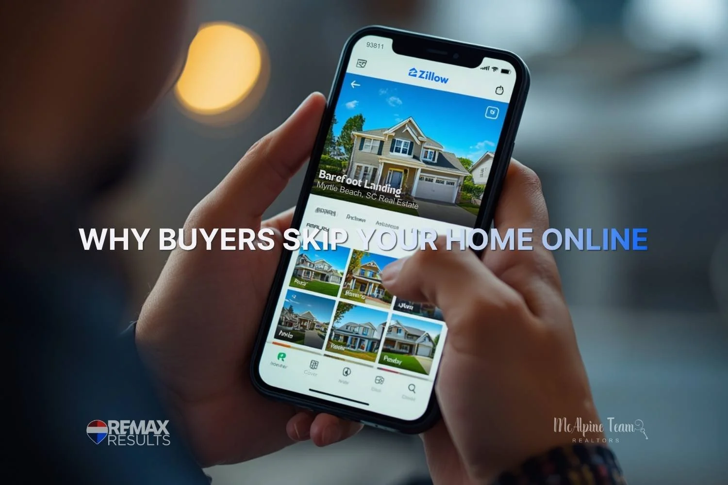 person scrolling through home listings on a smartphone showing how buyers view homes online