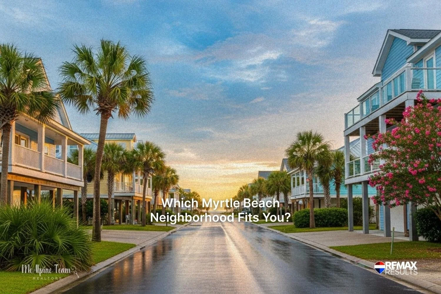 Palm-lined residential street in Myrtle Beach SC neighborhood