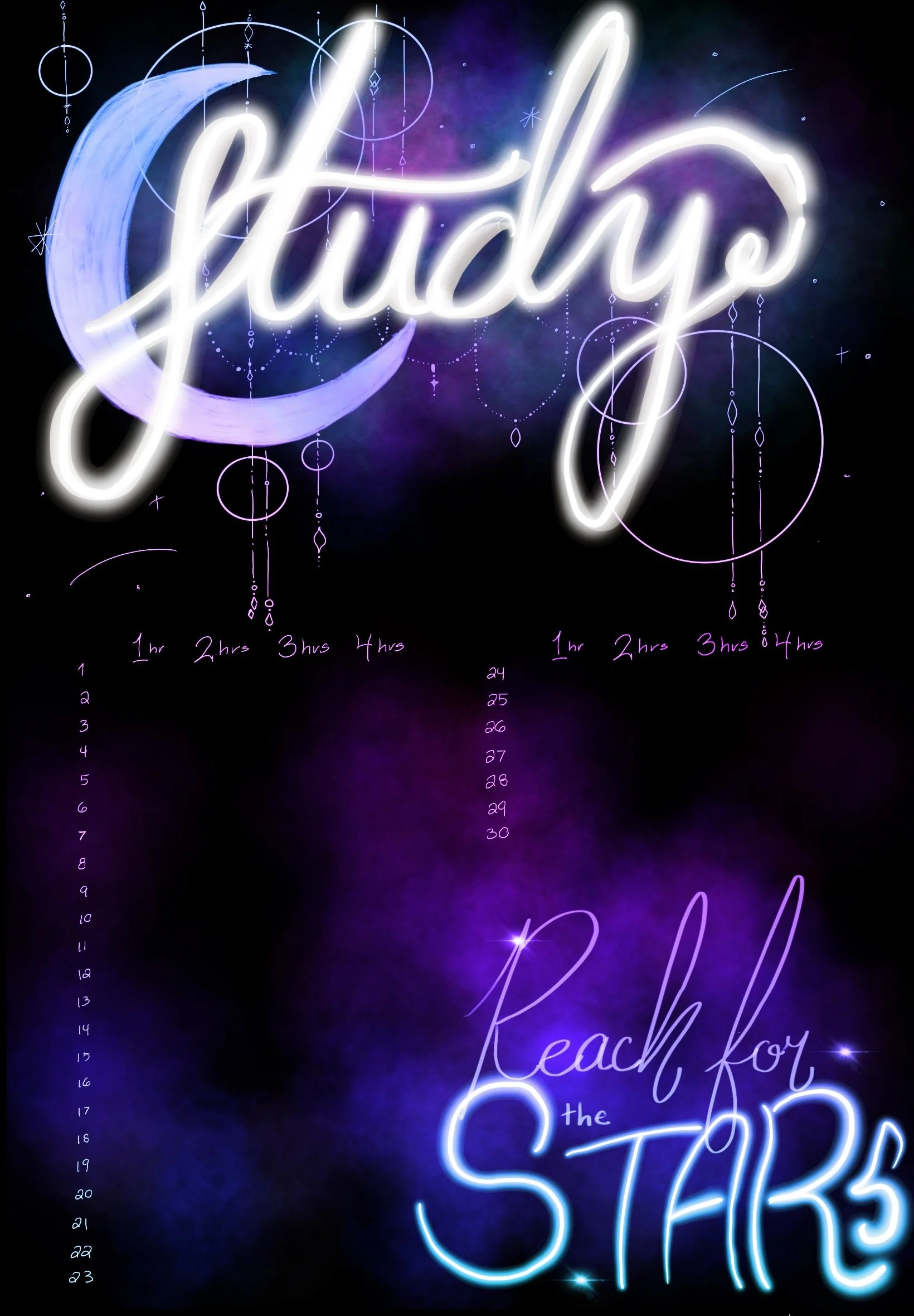 sun, moon, and stars blank bullet journal study spread (digital - procreate)