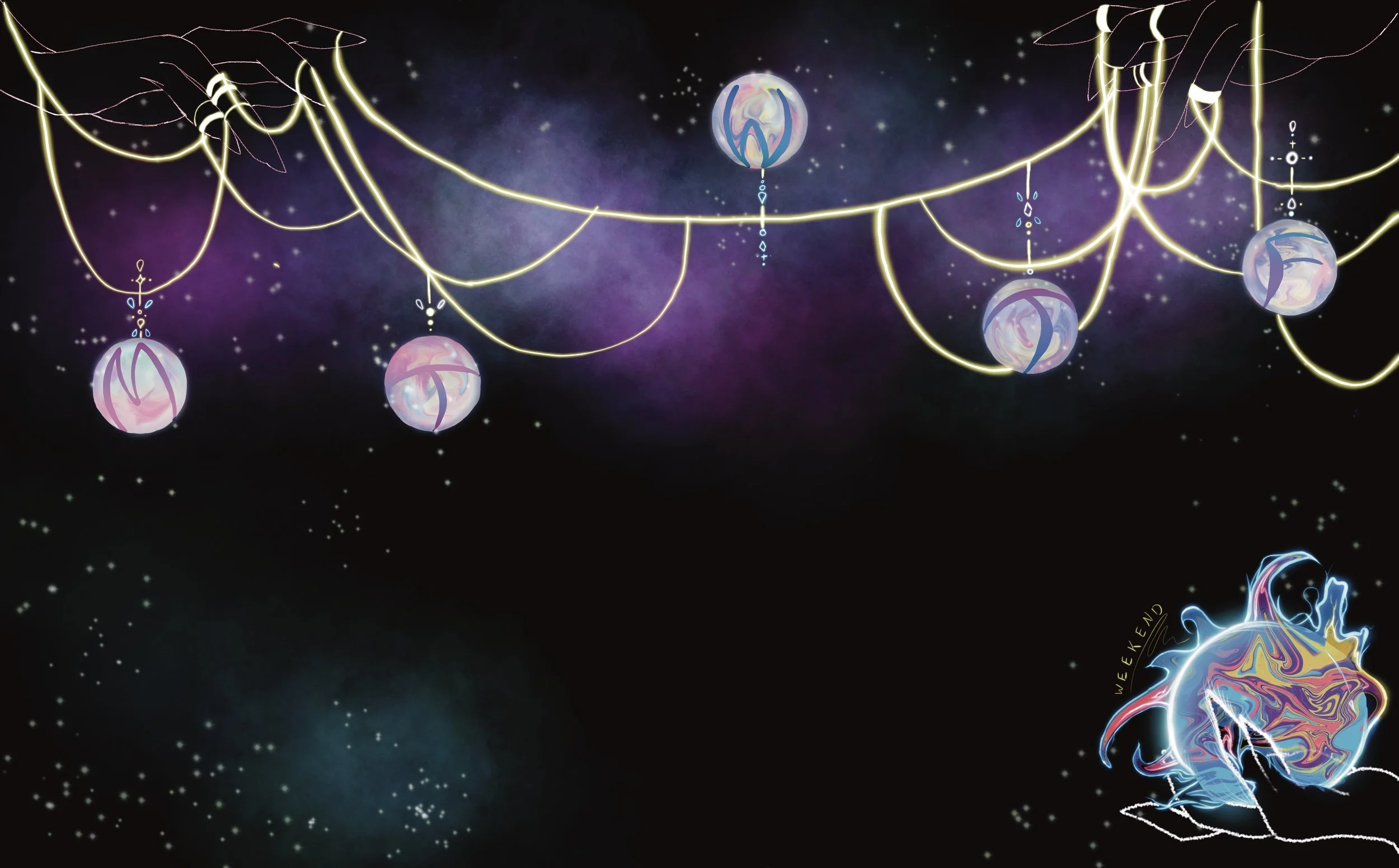 sun, moon, and stars blank weekly bullet journal spread (digital - procreate)