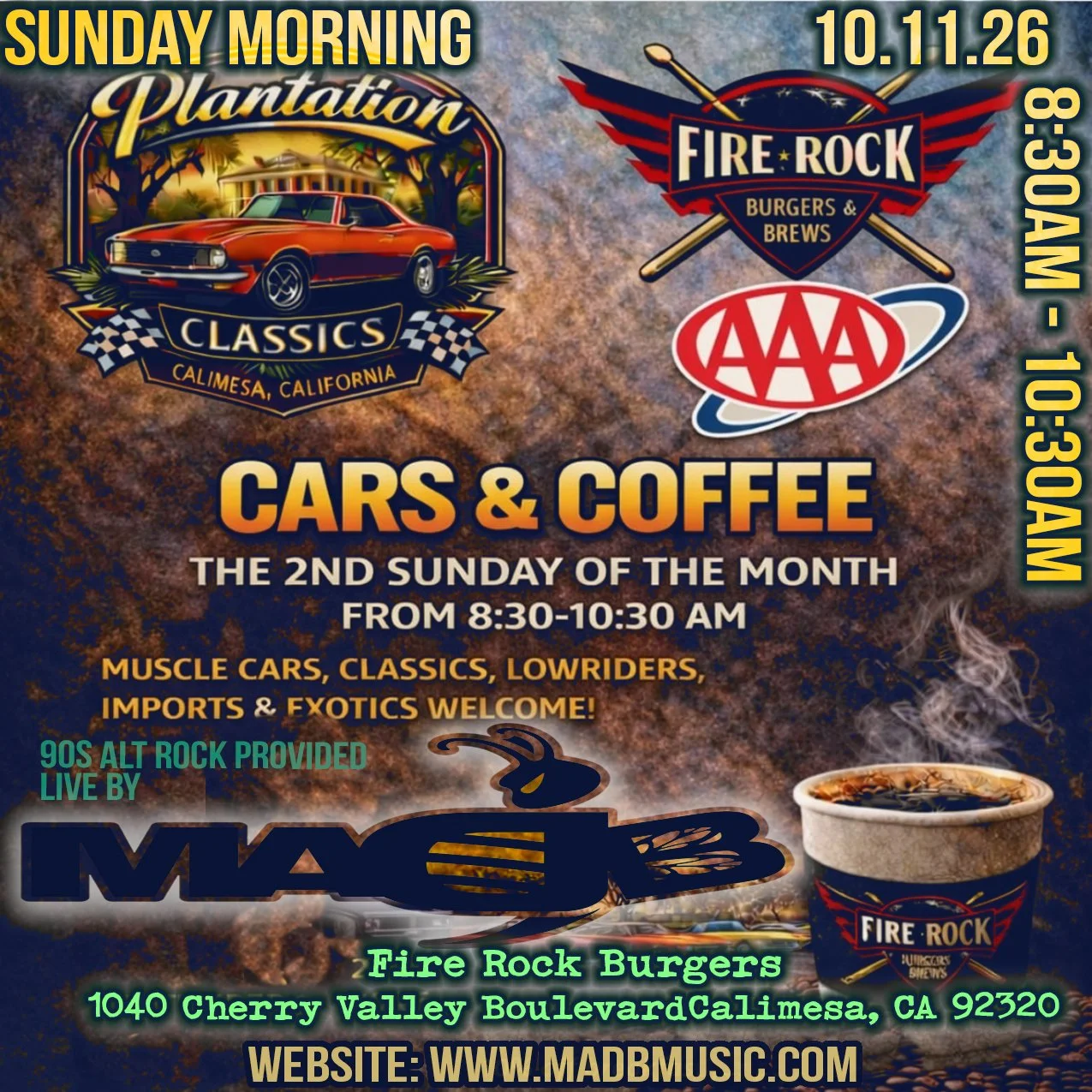 Cars and Coffee Car Show - FireRock Burgers Parking Lot - Calimesa, CA