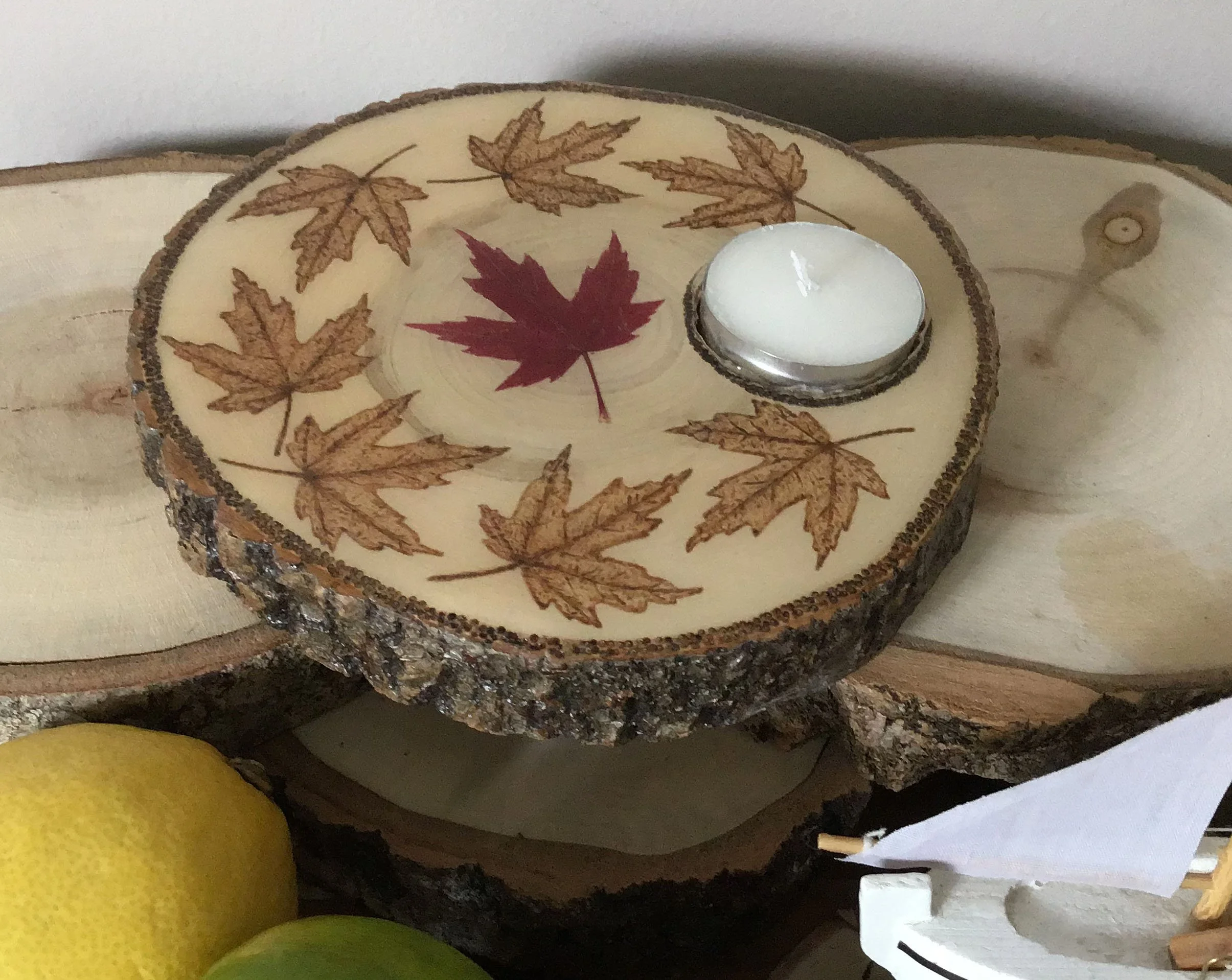 Pyrography art-aspen tealight candle holder