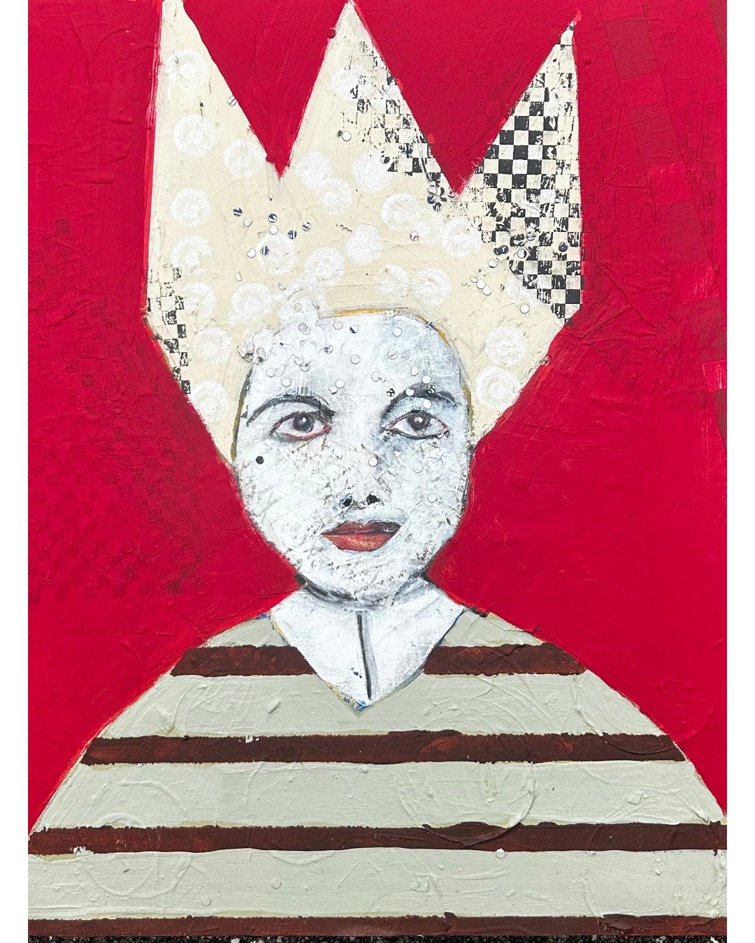 &ldquo;Falling to Pieces&rdquo; is an 11 &ldquo;x 14&rdquo; acrylic mixed-media painting on a wood panel depicting a queen with her hands full. Everything is starting to crumble piece by piece, including her crown. She will lose her identity and sens