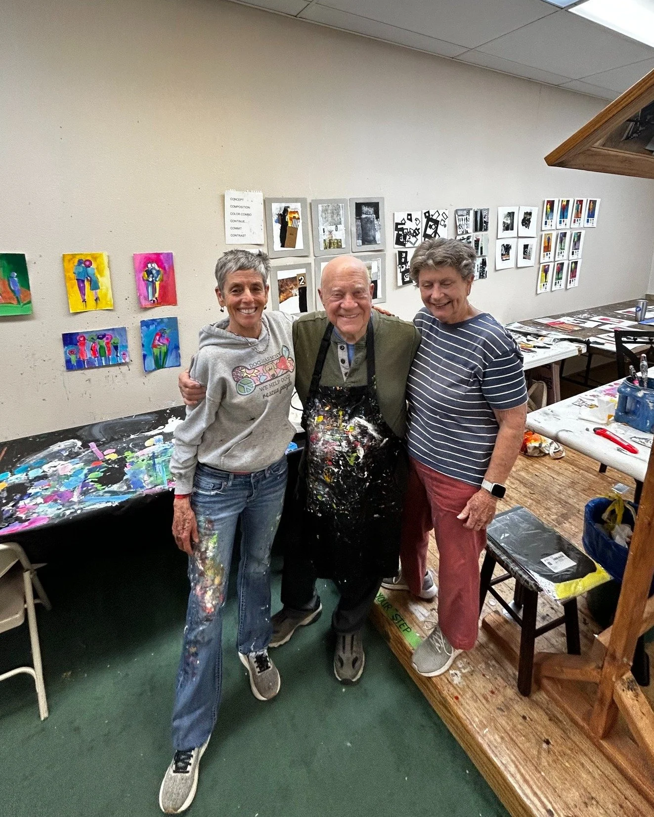 Having a great time in the Abstract Acrylic Painting and Collage class with artist and instructor Robert Burridge and Pat Page, owner of @paletteproductionspensacola!