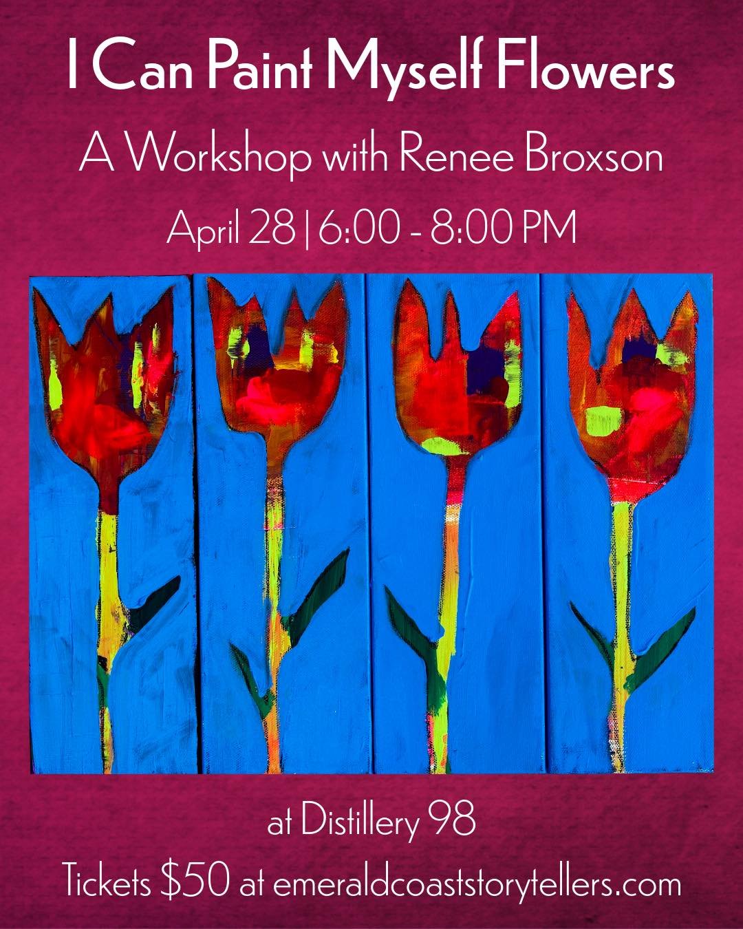 Join Renee Broxson for &ldquo;I Can (Paint) Myself Flowers&rdquo; &mdash; a mixed media workshop blending painting and collage into one expressive floral piece. No experience needed. Just color, layers, and your own sense of style.

📅 April 28 | 6&n