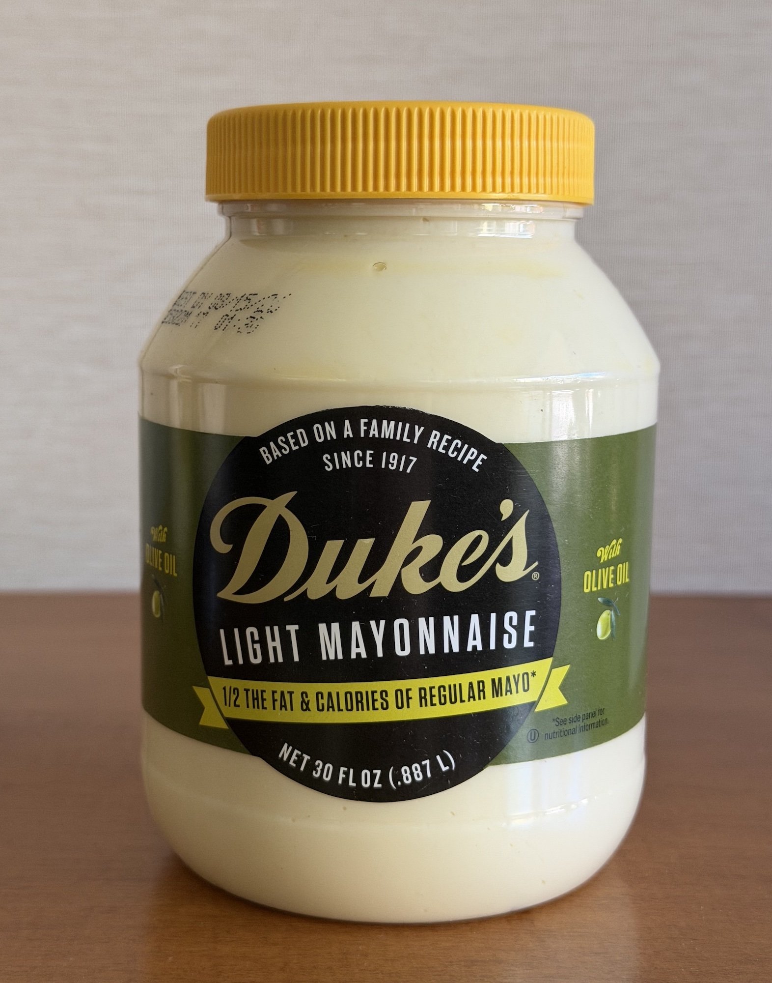 A jar of Duke’s Light Mayonnaise with Olive Oil