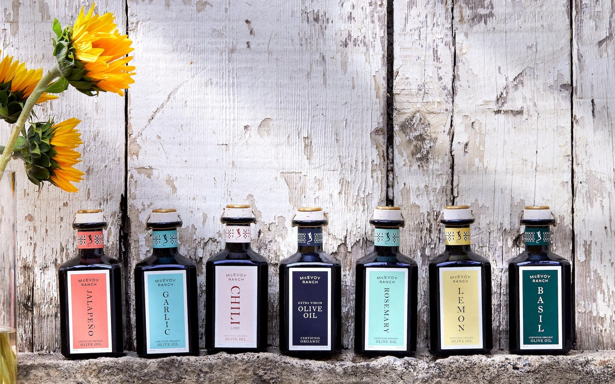 McEvoy Ranch olive oil flavors include garlic, basil, and lemon