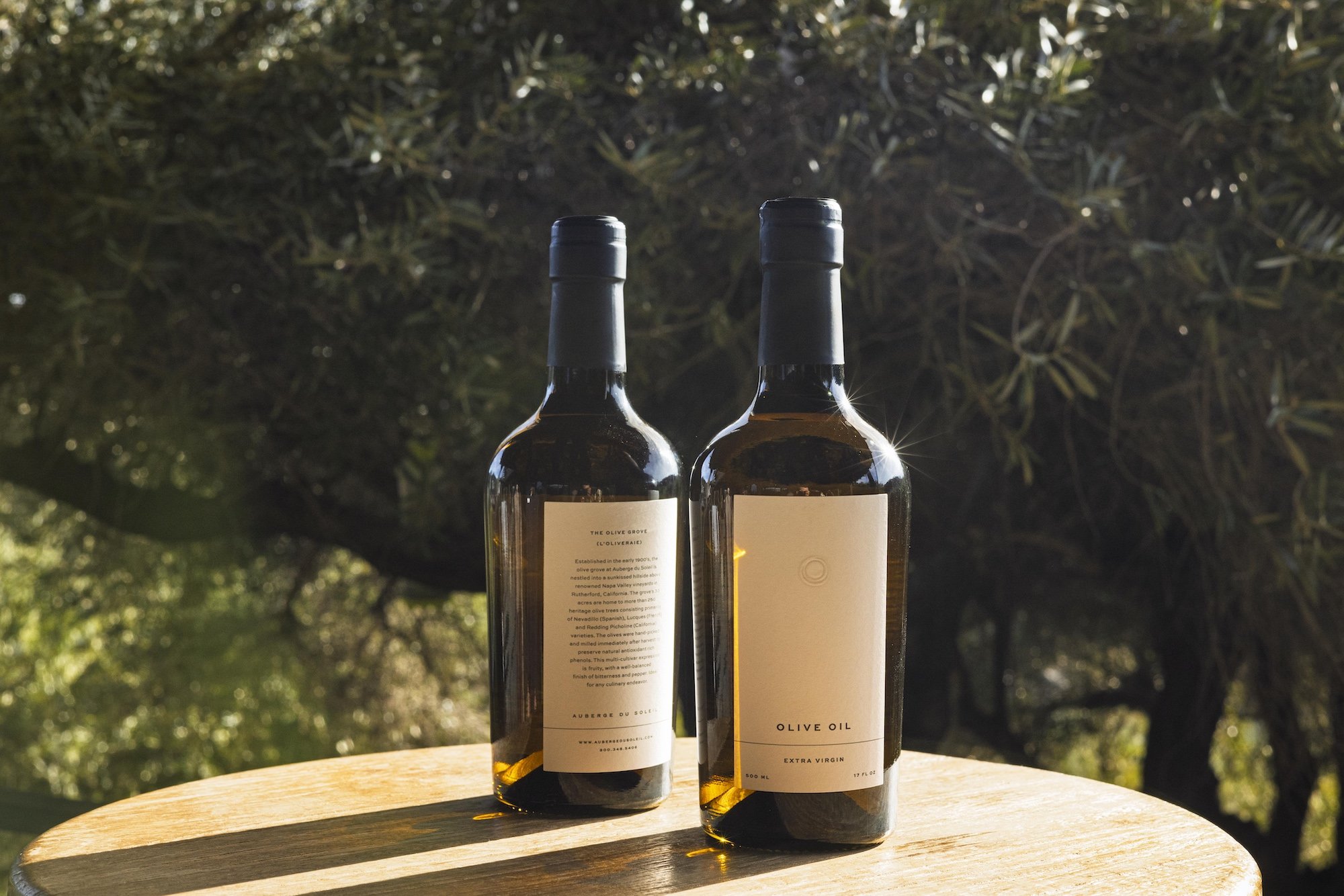 Harvested bottles of oil from The Olive Grove