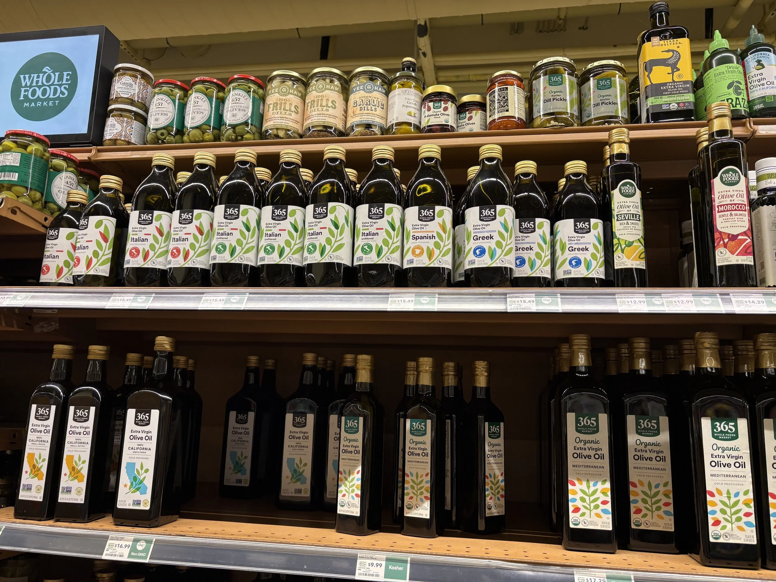 7 different Whole Foods private label olive oils