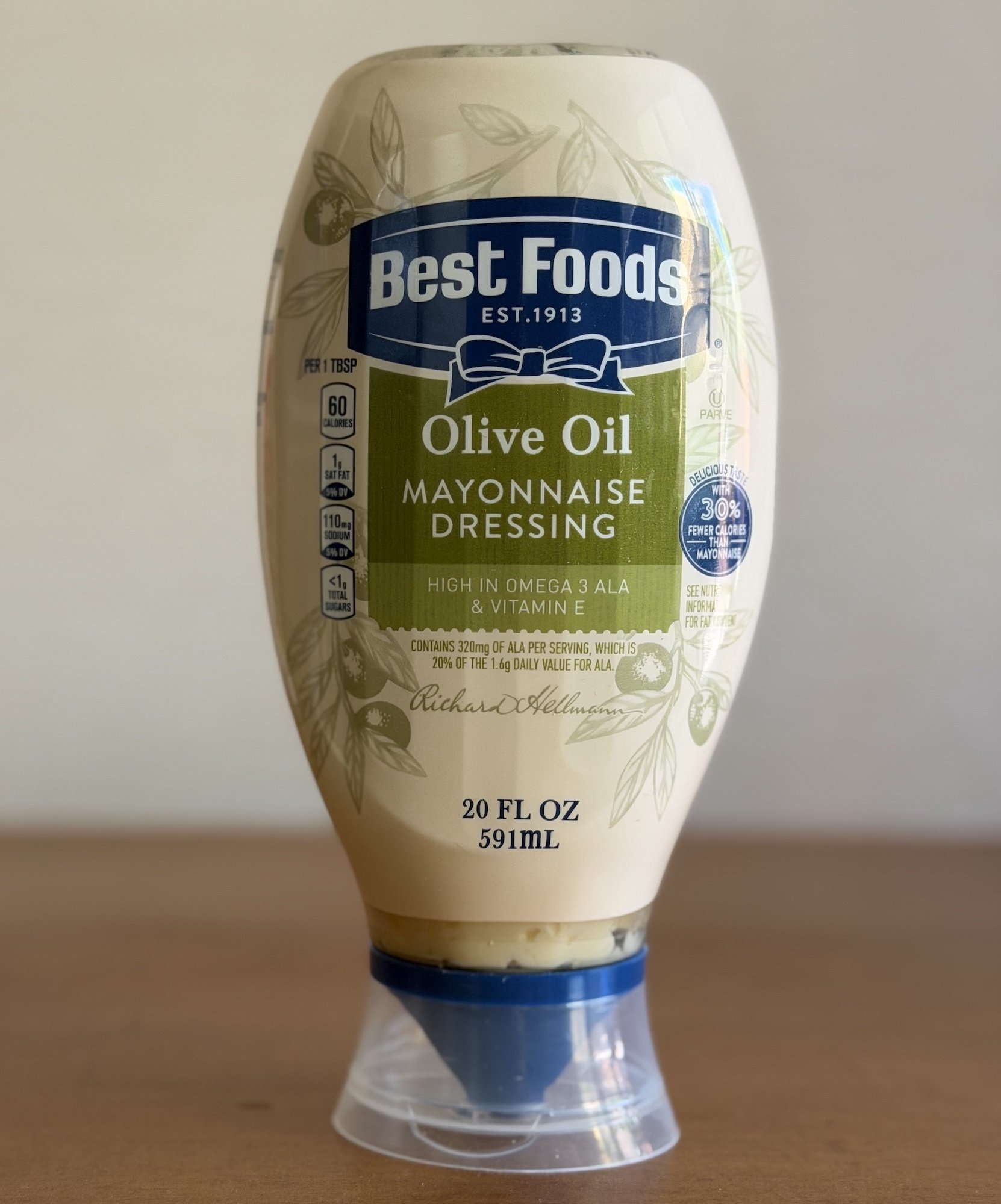 The olive oil mayo squeeze bottle from Best Foods