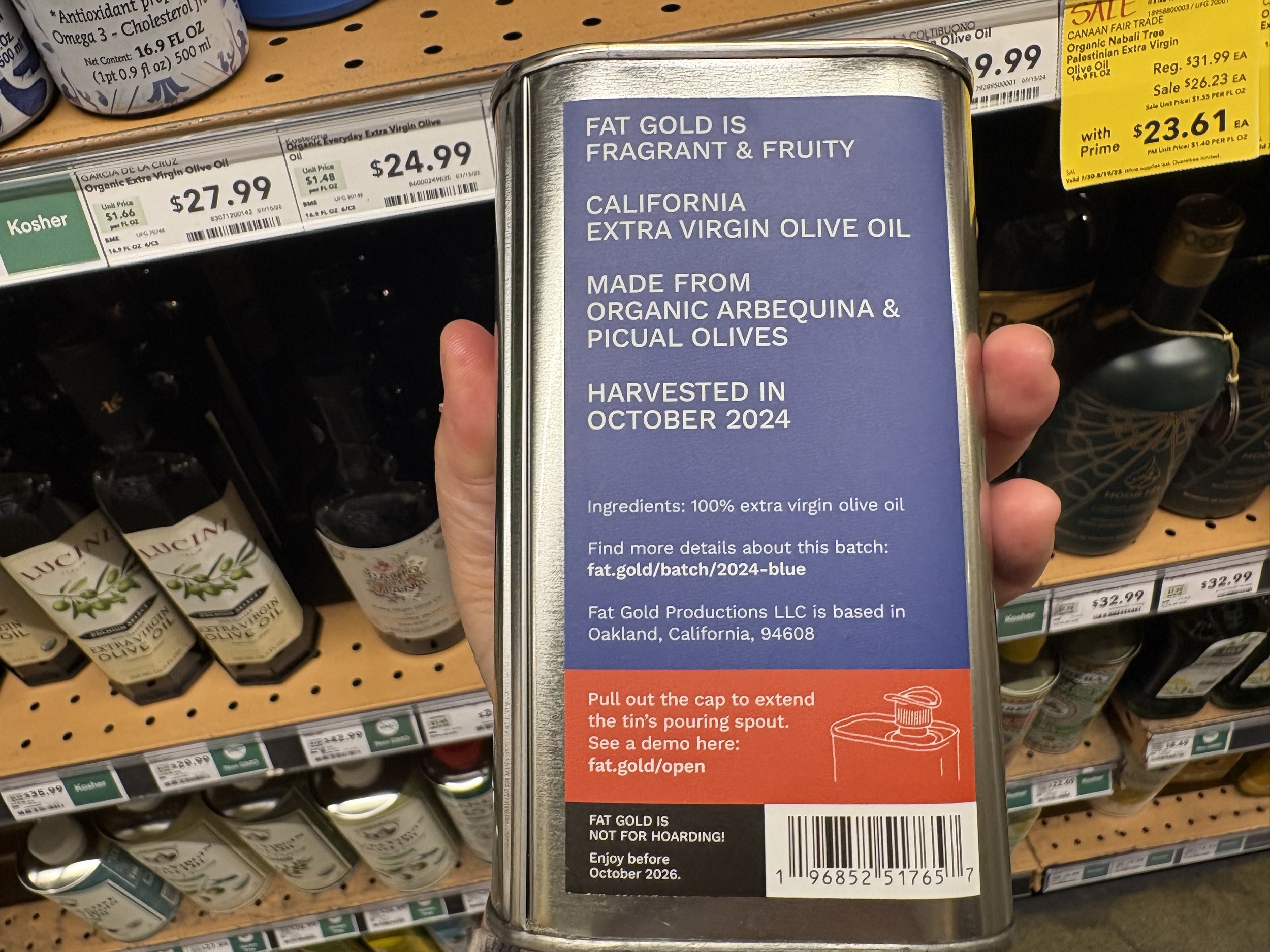 Olive oil tin with harvest date