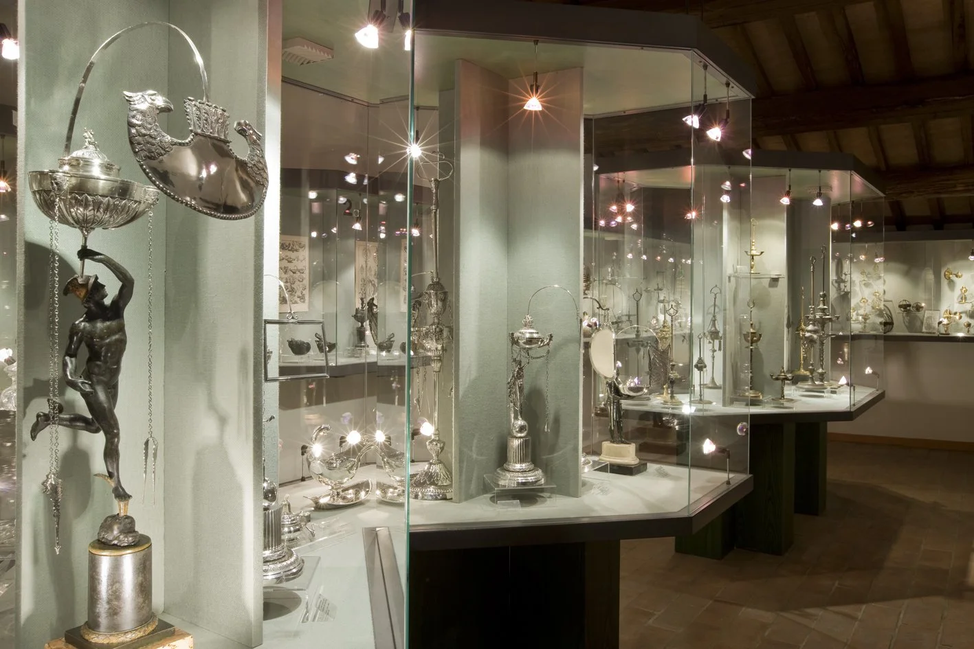Antique oil lamps on exhibit at the MOO Olive Oil Museum
