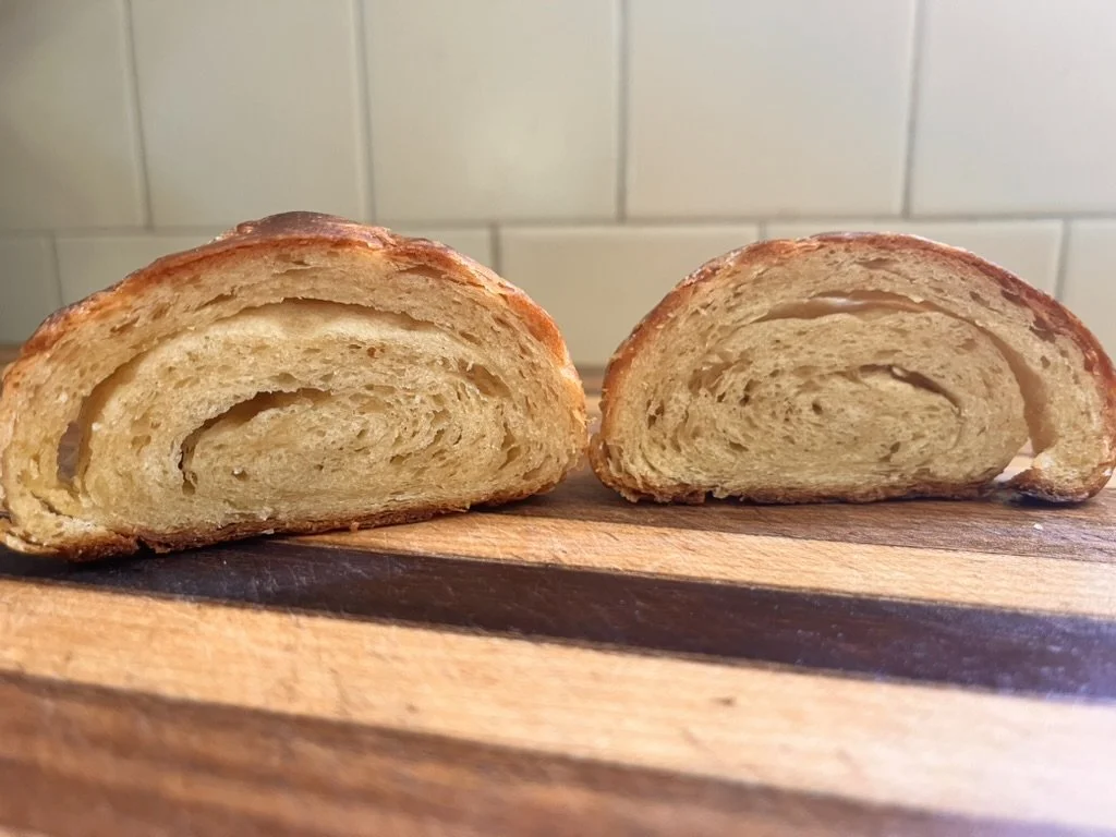 An interior view of the baked Olive Oil Croissants