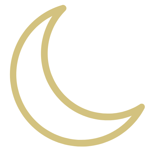 Gold crescent moon icon on a black background.