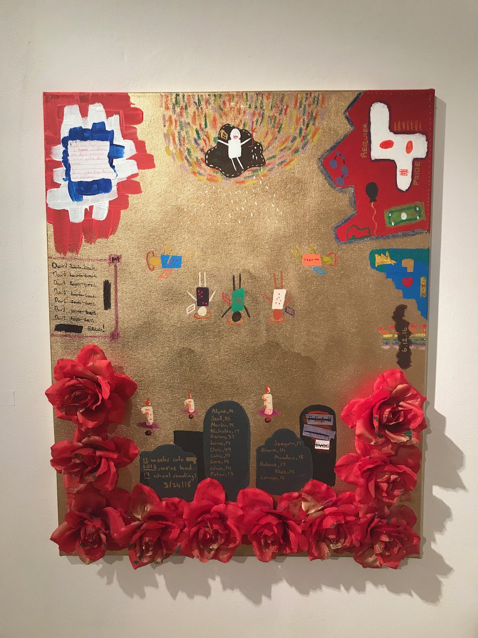 Are the Kids Alright? (2018) - Spray paint, acrylic, oil pastels, & assemblage on canvas