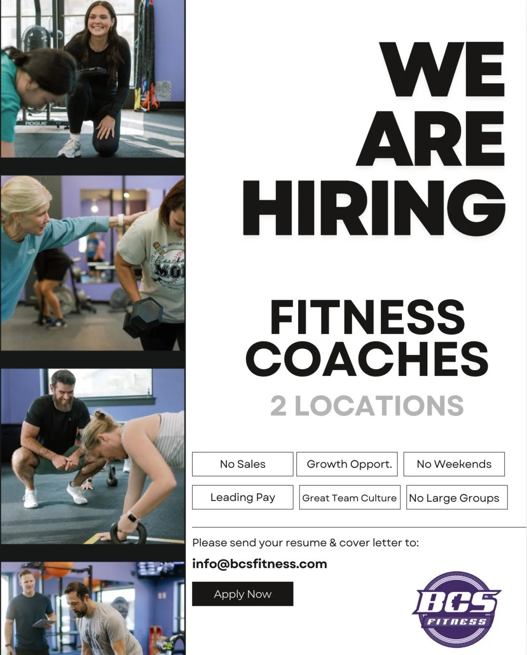 🚨 Our Team is Growing Here at BCS Fitness! 🚨

If you love helping people look, move, and feel better...and you want to work in a high-energy, community-focused studio...this might be your moment. 💪

We&rsquo;re excited to open TWO opportunities to