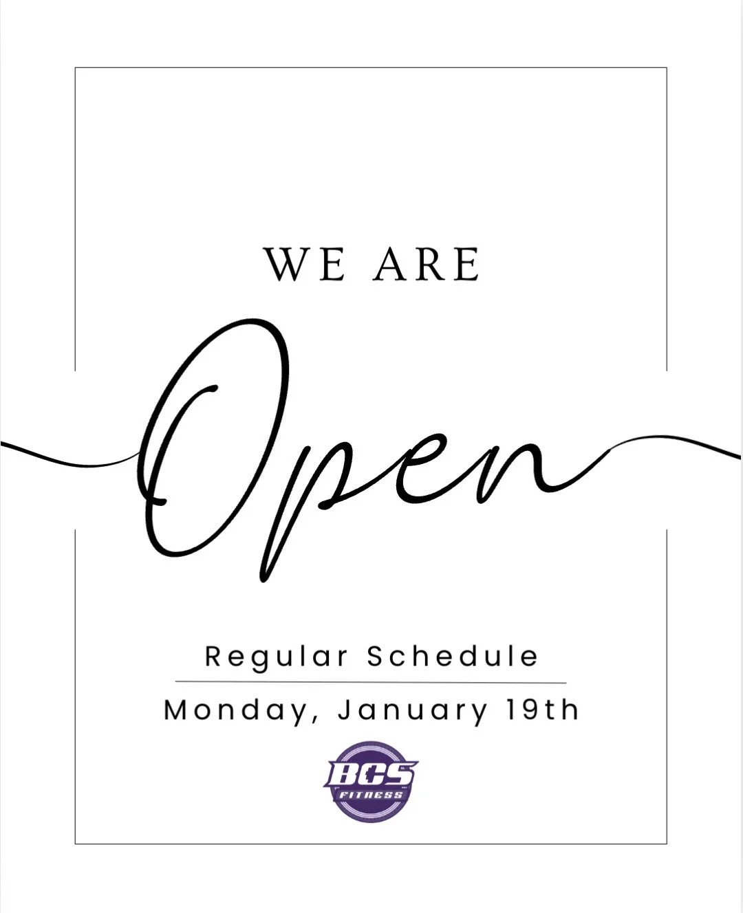 ✅ BCS Fitness Schedule Update ✅

Just a quick heads up, BCS Fitness will be OPEN Monday, January 19th and running our regular schedule at both studios. 💪

We&rsquo;ll see you in for your session...let&rsquo;s start the week strong! 🙌