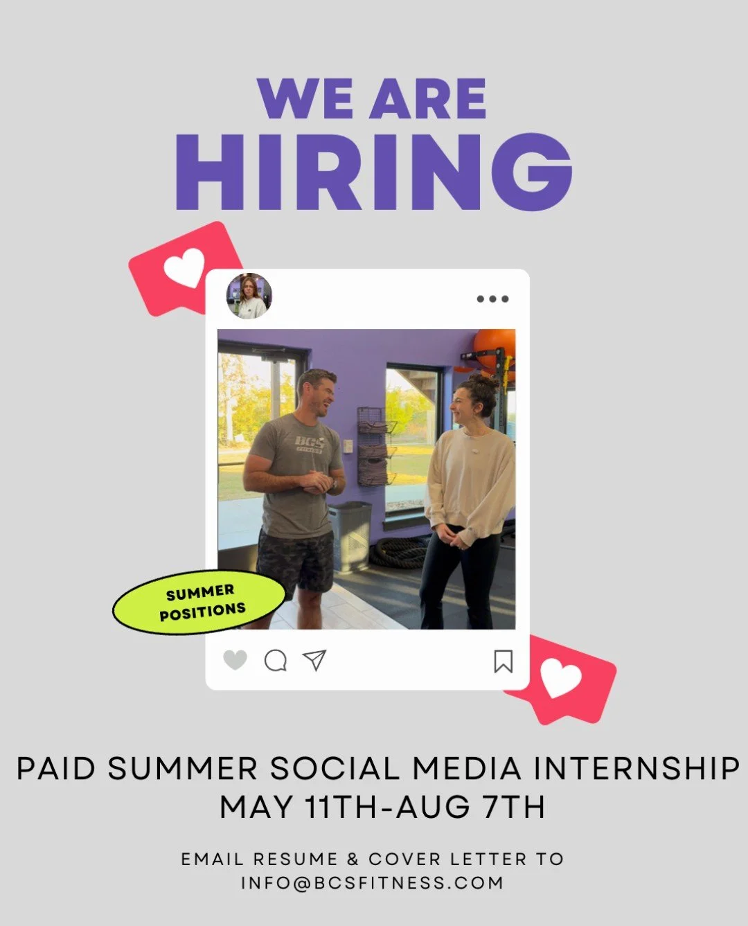 Are you a creative student who loves social media and wants hands-on experience in content creation? Come join our team this summer at the BCS Fitness Studios in Bryan and College Station for our paid social media internship program.

What You&rsquo;