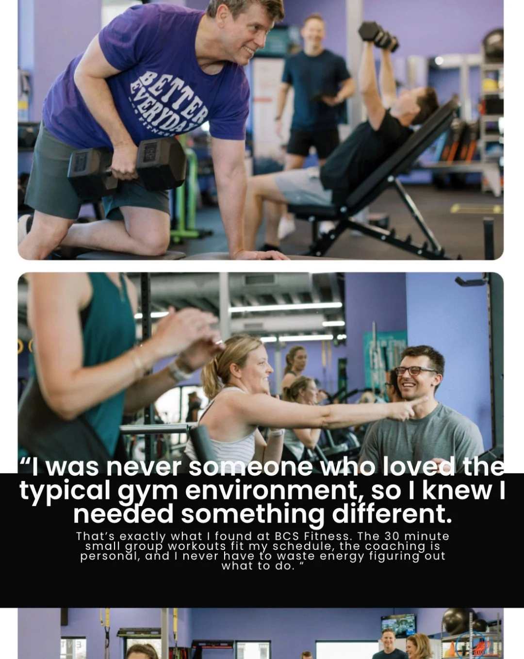 &ldquo;I was never someone who loved the typical gym environment, so I knew I needed something different. That&rsquo;s exactly what I found at BCS Fitness. The 30 minute small group workouts fit my schedule, the coaching is personal, and I never have