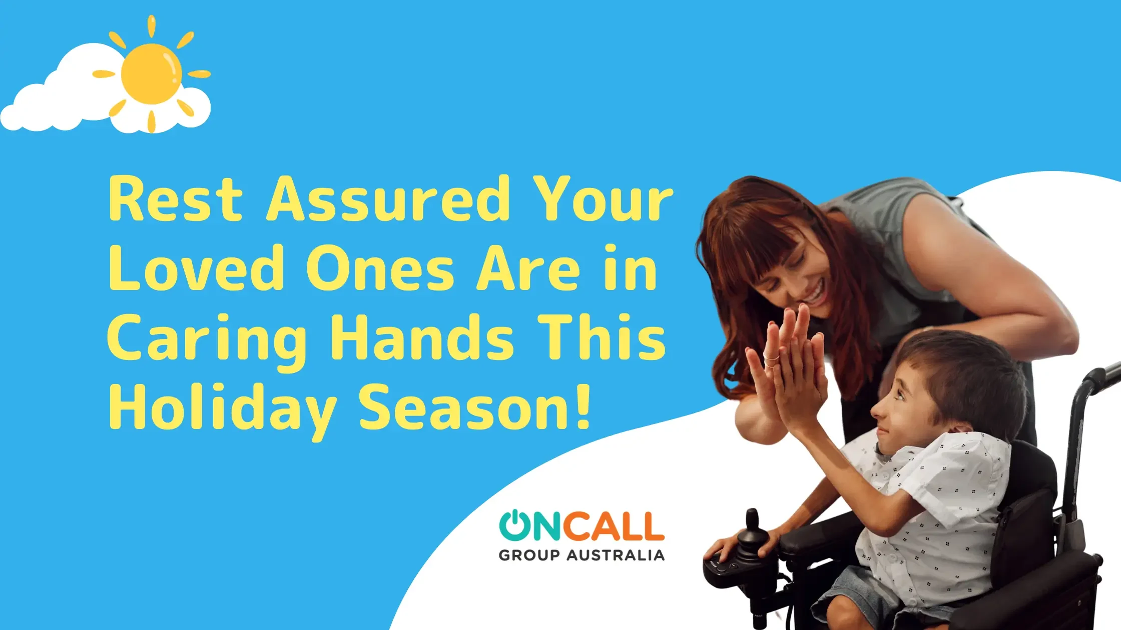 Support worker smiling and giving a high five to a child using a wheelchair