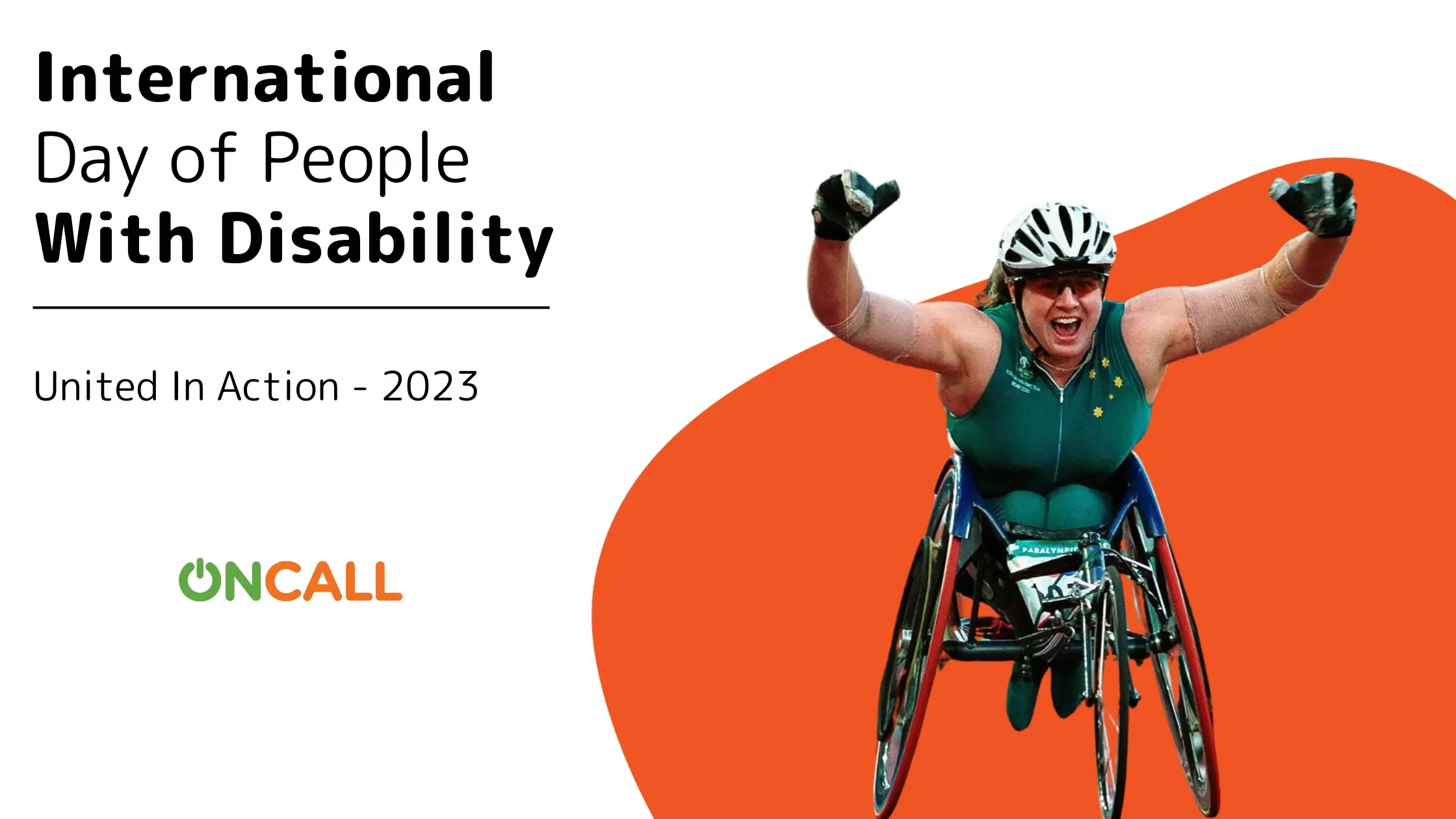 Wheelchair athlete celebrating for International Day of People with Disability.