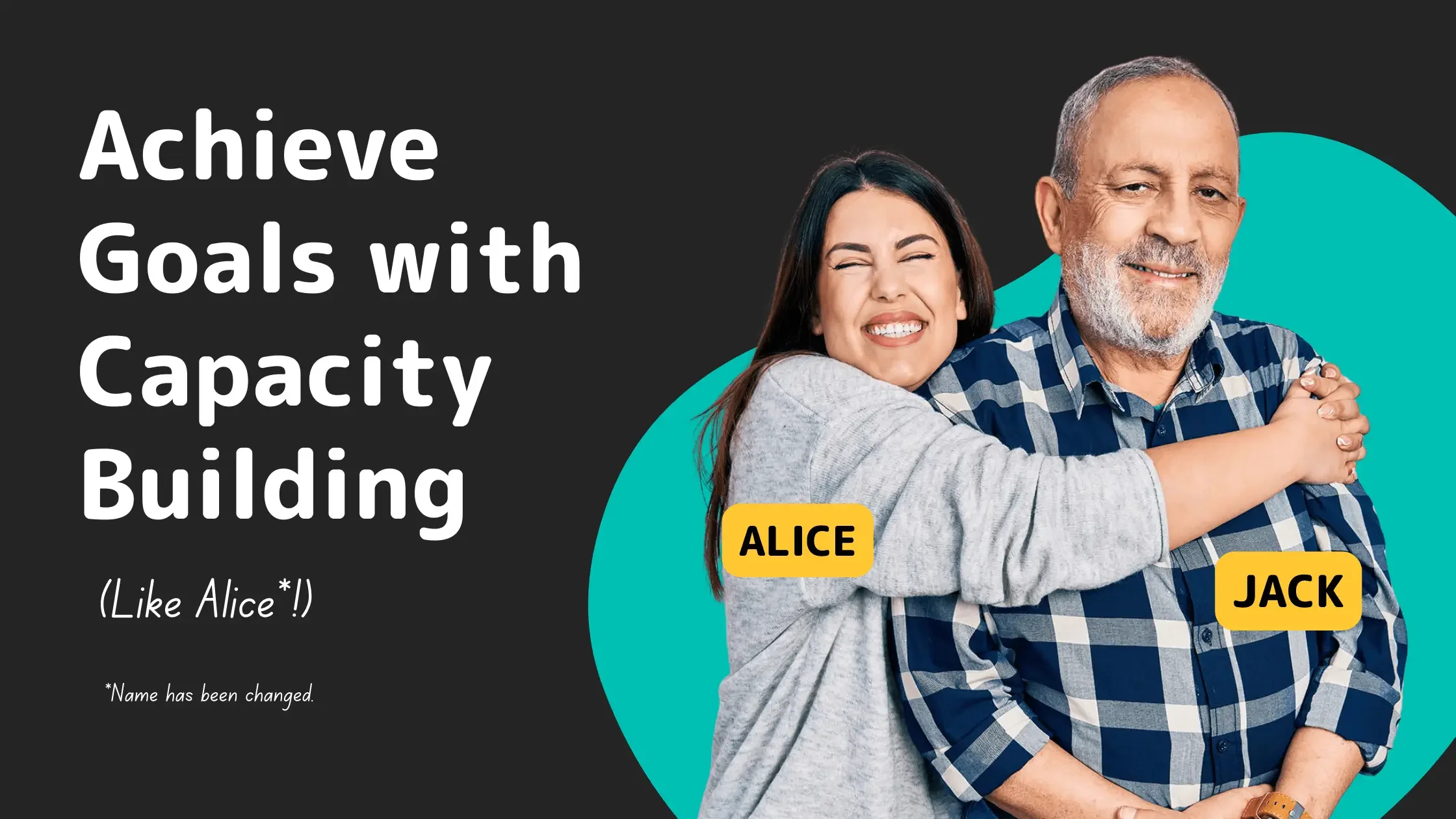 Participant and support worker smiling while achieving goals through capacity building.