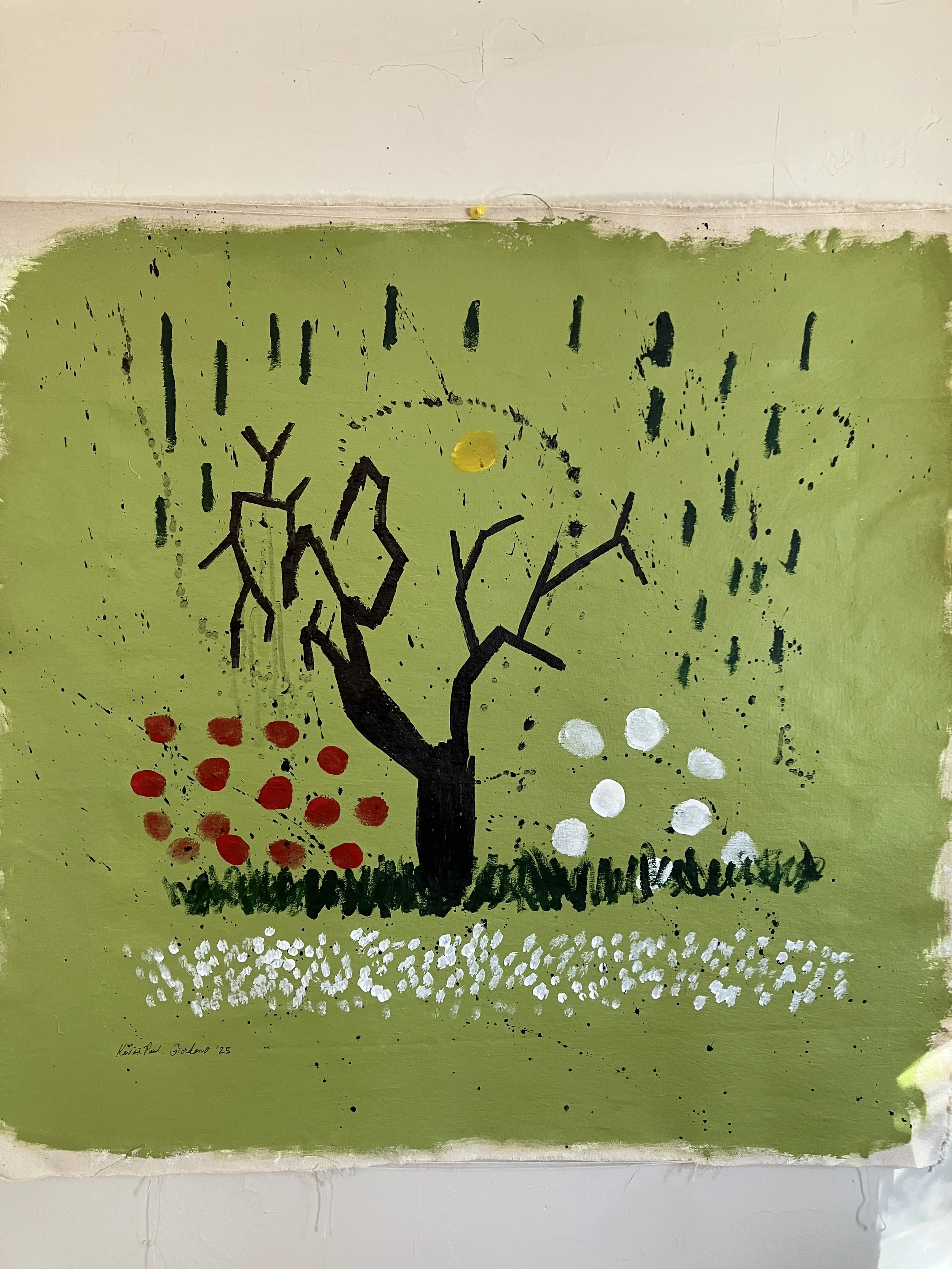 "The Crooked Tree" acrylics on unstretched canvas