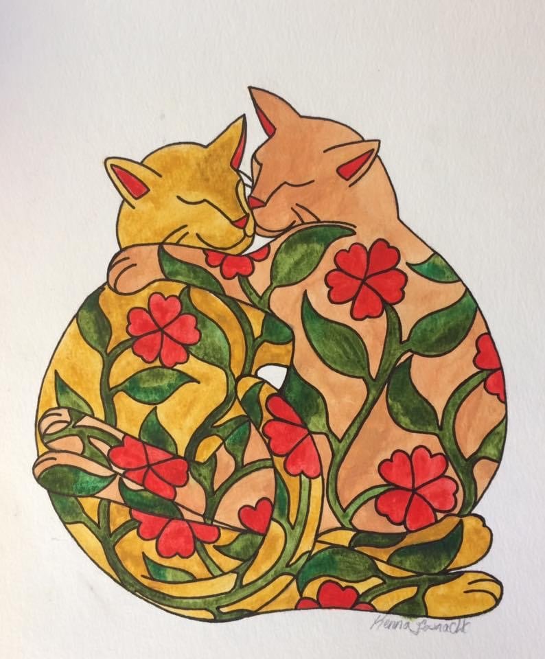 Watercolor Cuddling Cats