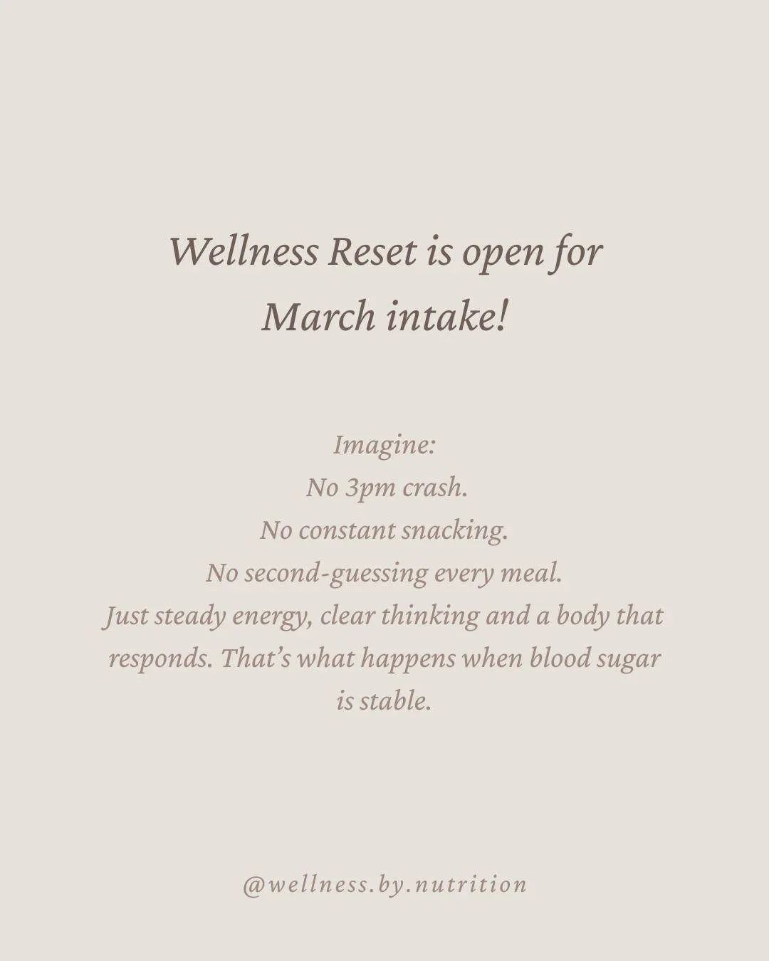 Wellness Reset is open for March intake! This is for the woman who is done guessing, done cutting carbs, skipping meals and hoping something sticks.

Inside the 12-Week Wellness Reset, we use Metabolic Balance&reg; principles and your unique biochemi