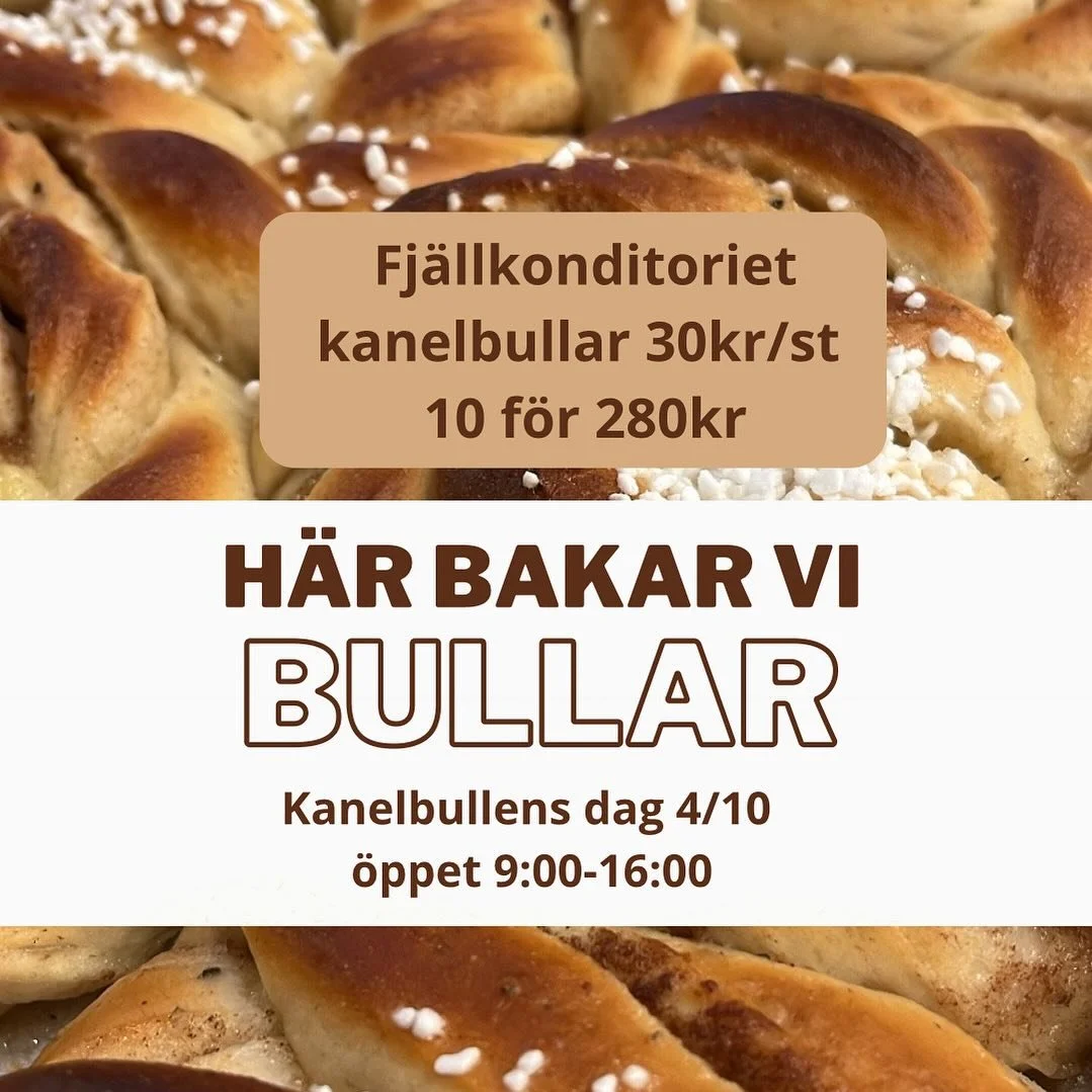På lördag (OCH FREDAG) bakar vi hundratals bullar! Fina erbjudanden, kom förbi på Fjällkonditoriet i Myrviken. Här blir det riktig bullfest hela veckoslutet!