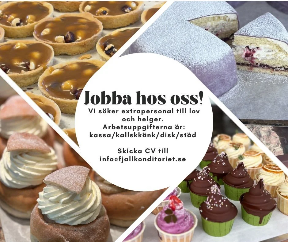 Jobba med oss! 🌟 Du beh&ouml;ver vara en glad och social person. Vi beh&ouml;ver f&ouml;rst&auml;rkning p&aring; helger och lov, &auml;ven vissa vardagar. Varmt v&auml;lkommen med din ans&ouml;kan via mejl info@fjallkonditoriet.se