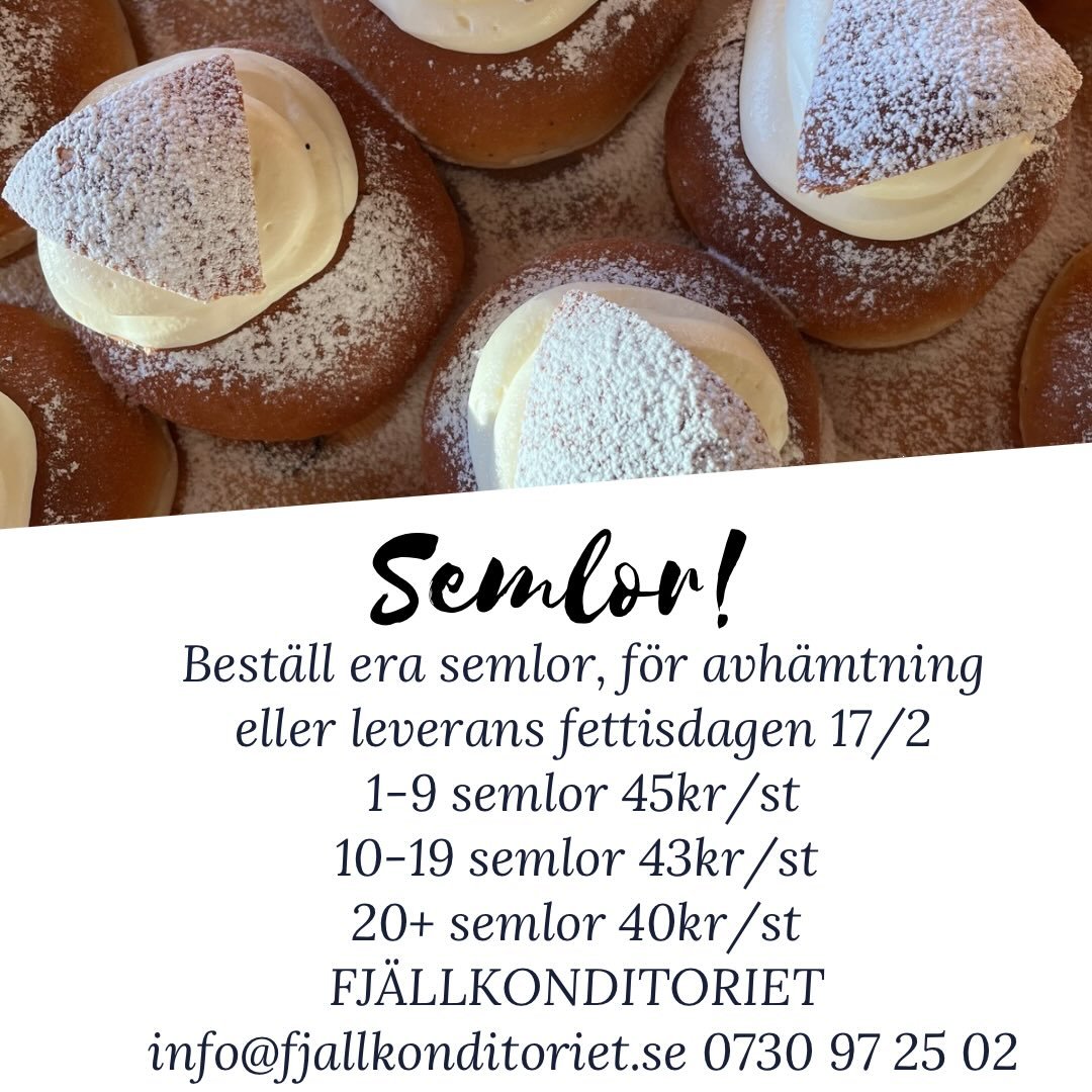 Semlornas tid &auml;r h&auml;r🥳 Med 3 veckor kvar till sj&auml;lvaste fettisdagen vill vi upplysa om v&aring;ra fina erbjudanden p&aring; semlor. Boka enkelt via hemsidan eller ring oss p&aring; 0730972502 //bagarna