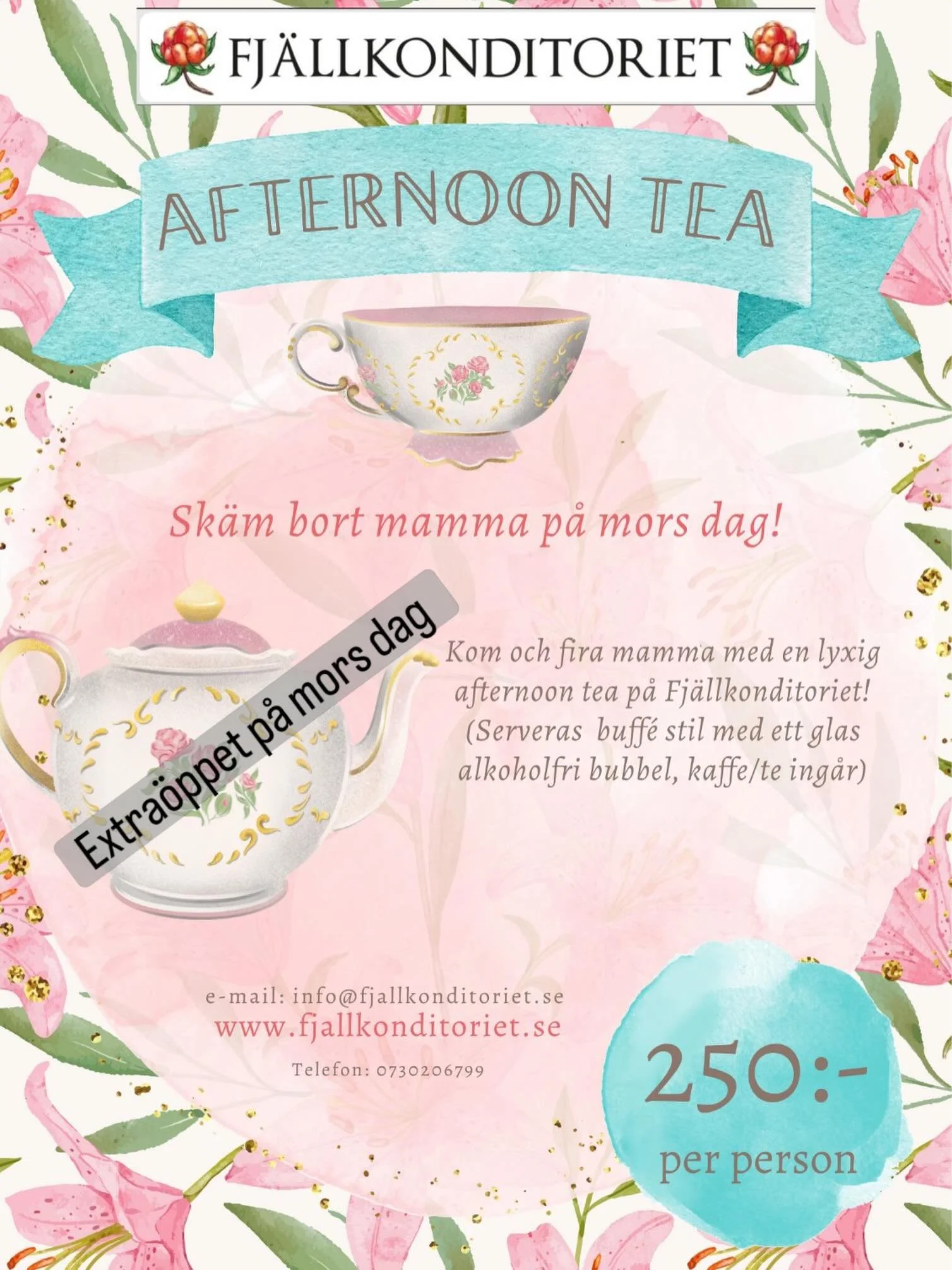 31/5 mors dag h&aring;ller vi extra &ouml;ppet mellan 9-16. P&aring; eftermiddag dukar vi upp en oemotst&aring;ndlig buff&eacute; f&ouml;r alla som &auml;r sugen p&aring; afternoon tee. Varmt v&auml;lkomna