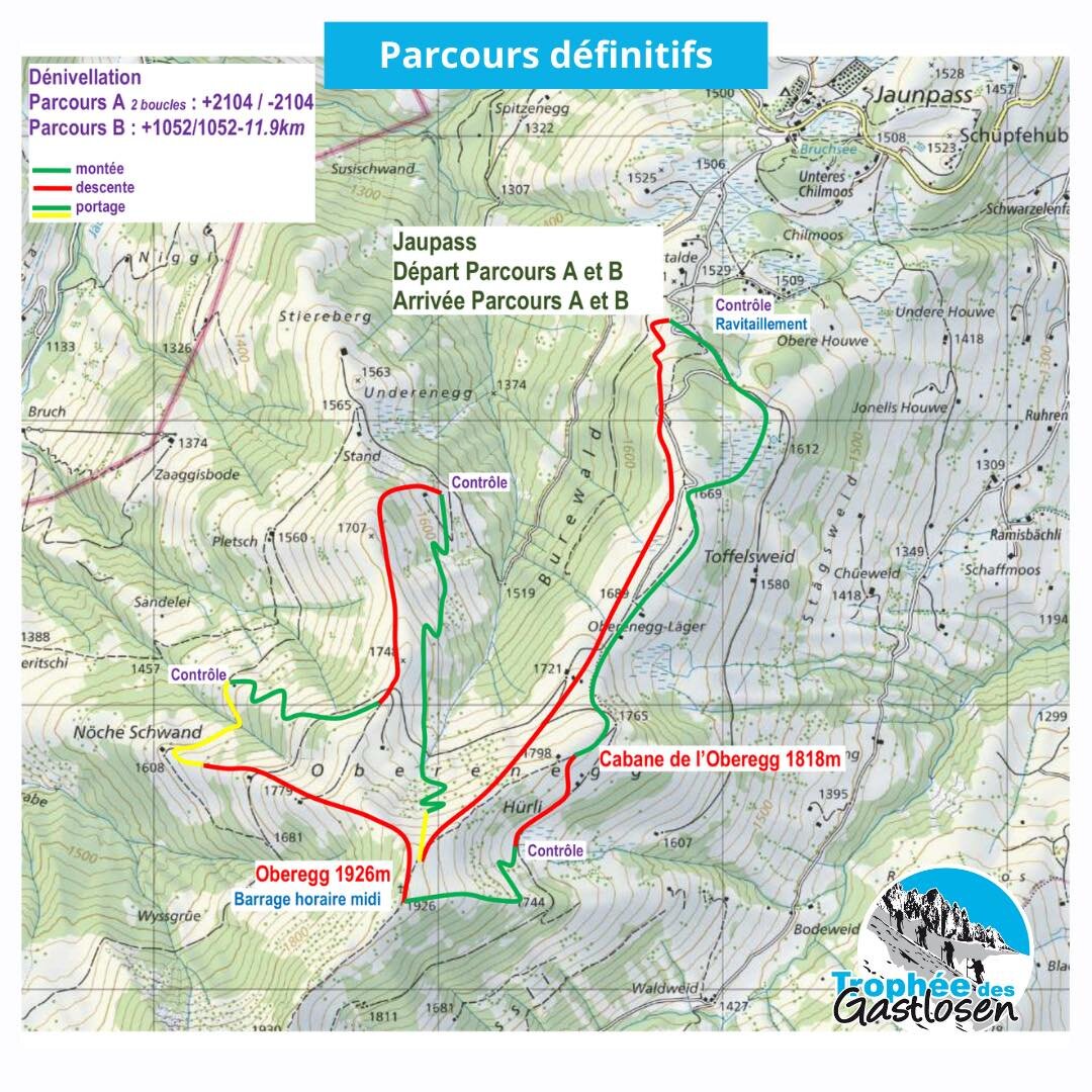 Voici les parcours d&eacute;finitifs de l&rsquo;&eacute;dition 2024 ! 
Nous vous avons pr&eacute;par&eacute; une boucle de 1050m D+. 
Les concurrents du Parcours A feront deux boucles et les concurrents du Parcours B en feront une. 

Nous vous donnon