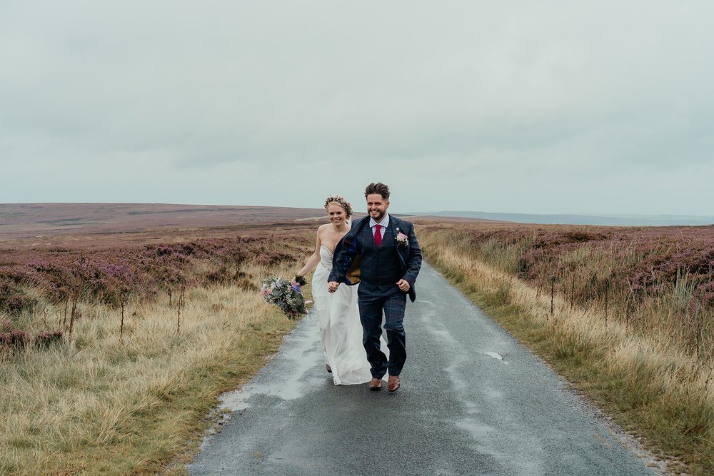 elopement in north yorkshire with heather covered moors