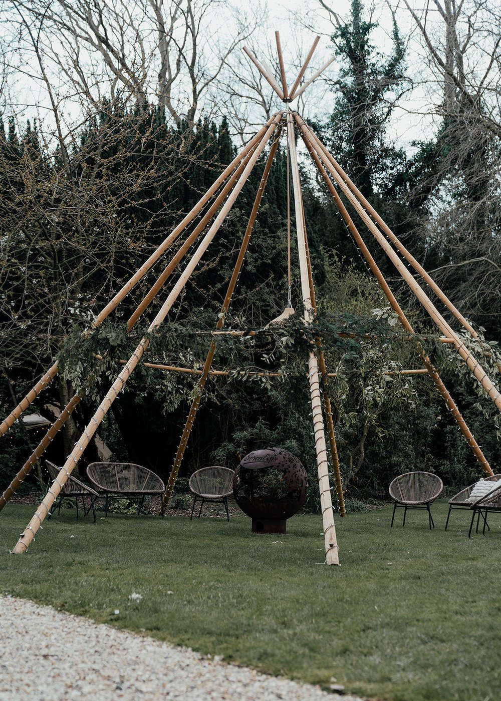 naked tipi in hirst priory wedding venue gardens