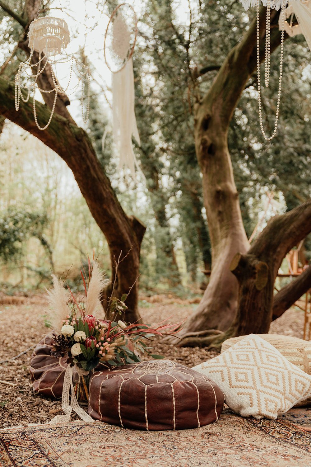 woodland outdoor seating area for wedding celebration