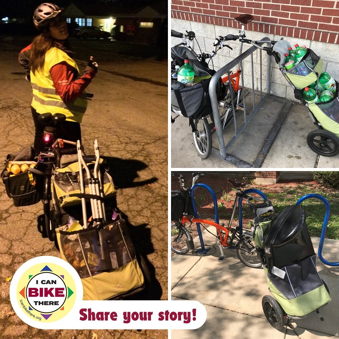 Jane frequently pedals her @bromptonbicycle to the local grocery store (@aldiusa) - it&rsquo;s less than a mile from her house. With panniers and a small Travoy trailer (from @burleydesign), she can carry A LOT of groceries &ndash; enough for a famil