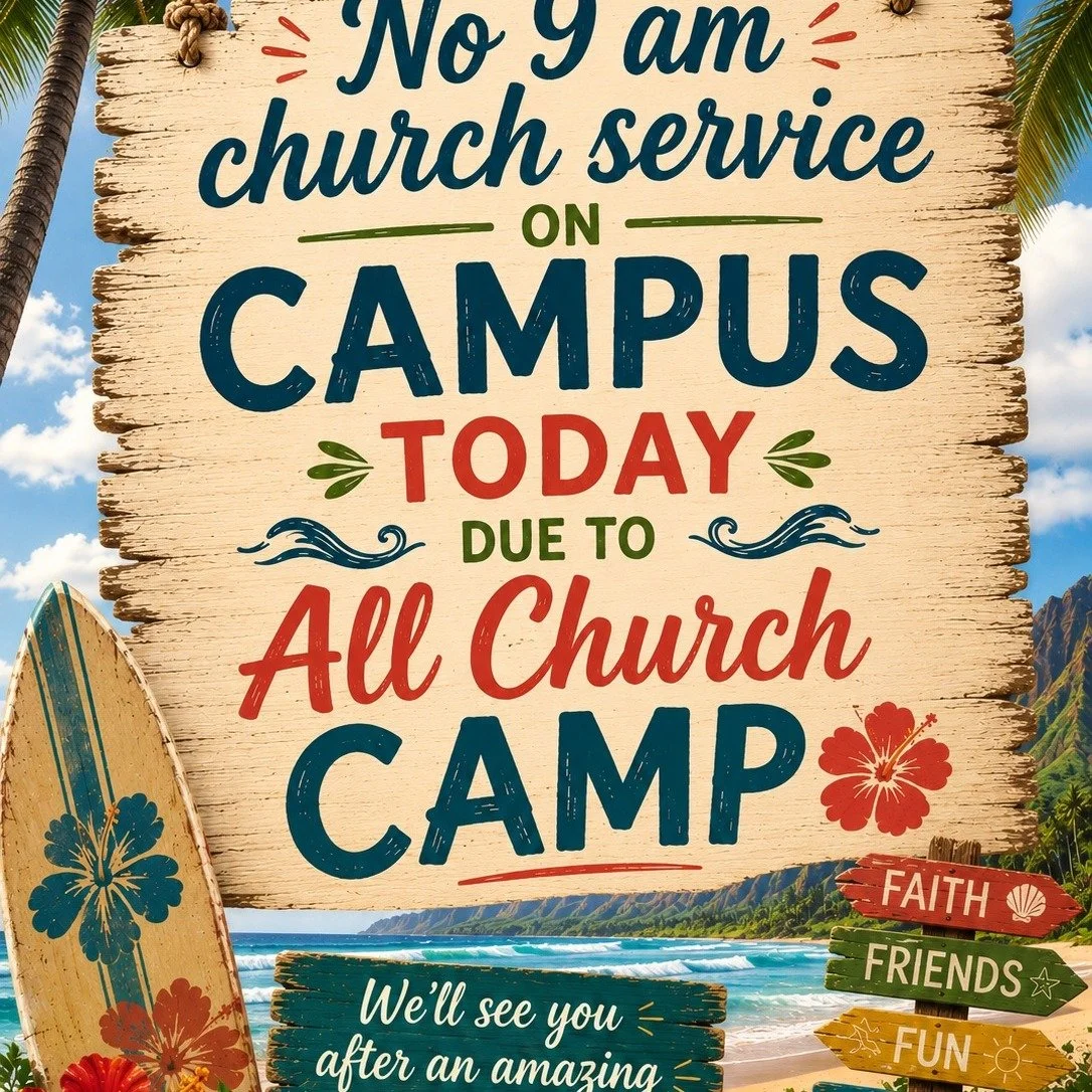 Signs are going up around campus today because tomorrow we're headed to camp! There will be NO Community Church of Honolulu service on campus Sunday, July 5. 

Instead, we will be holding our Sunday service at Camp Mokulēʻia on Sunday, July 5. Even i