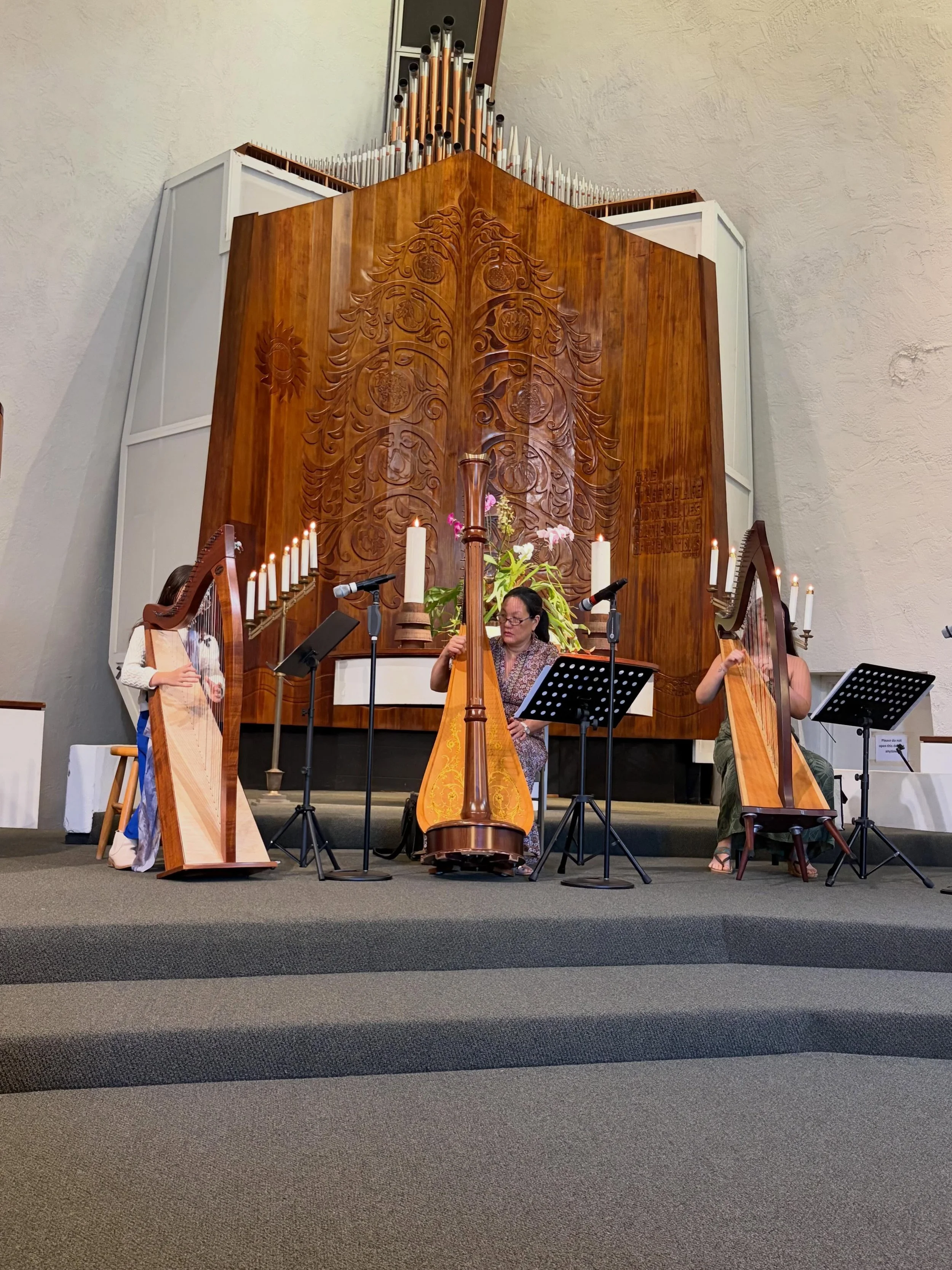 Three harps in worship today! Join us at 9 HST in person or online!