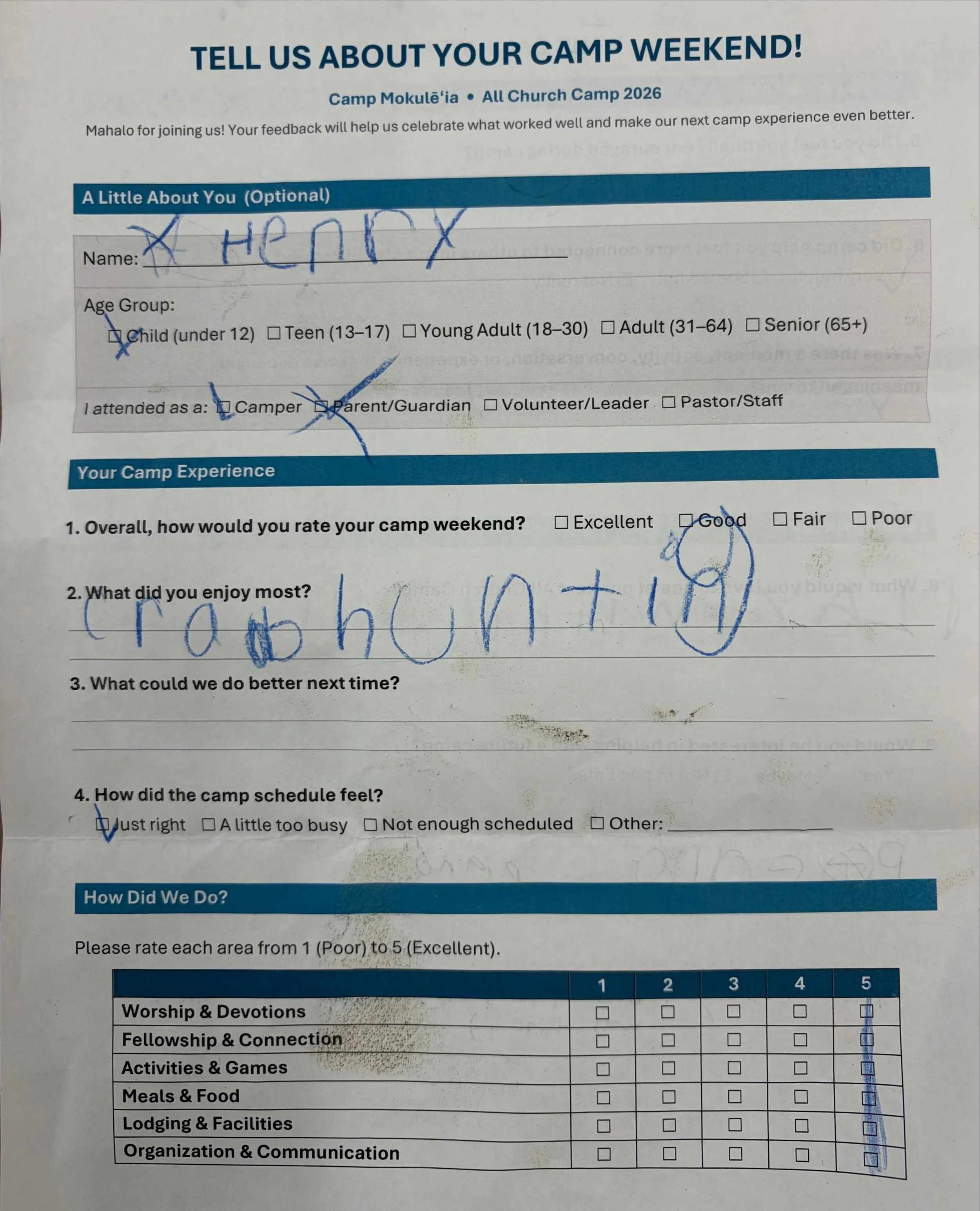 We&rsquo;re carefully studying church camp evaluations but it&rsquo;s already clear that crab hunting was a hit. Henry suggests that next year we can improve by playing with a ball. Noted. ⛺️🔥⚽️