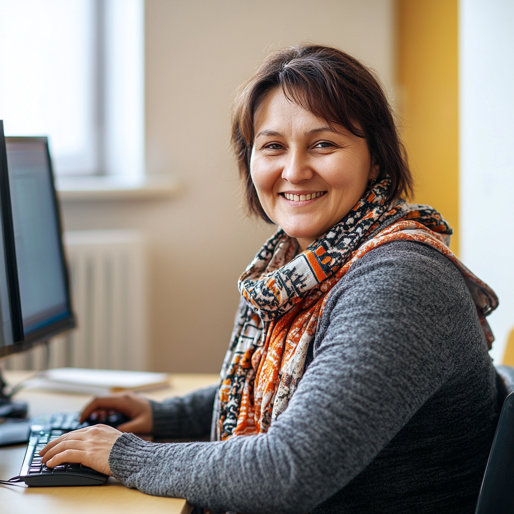 Dame vor Computer in Bildungsmaßnahme Integrationsturbo Ü25