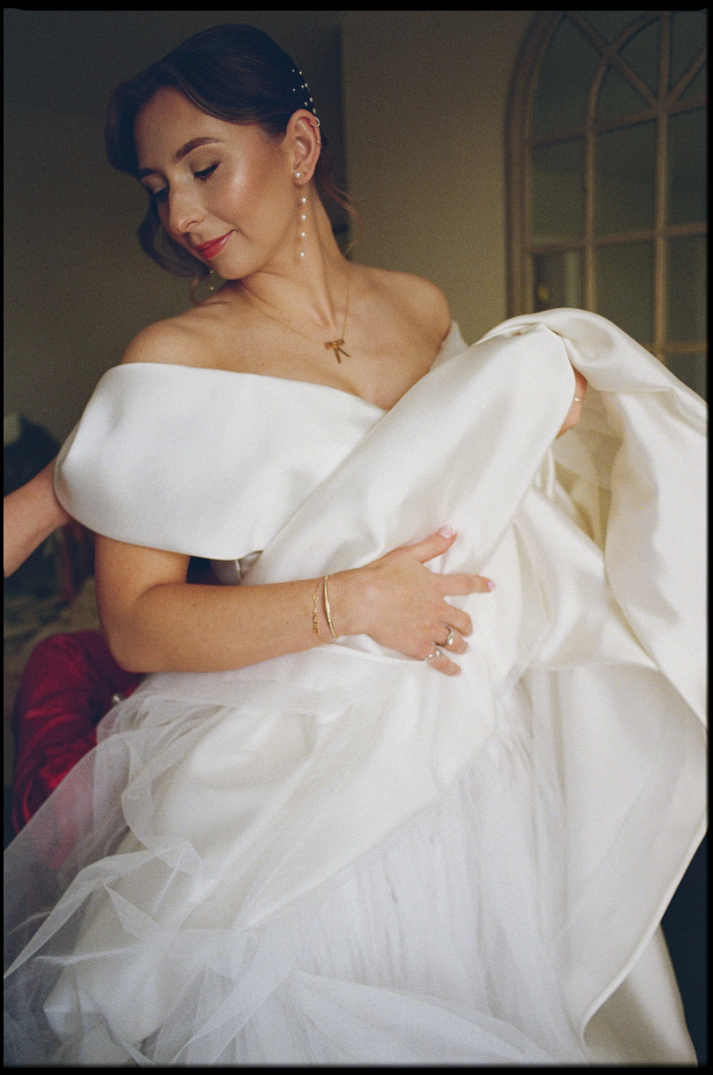 Bridal portrait taken on film at Thirsk Lodge Barns