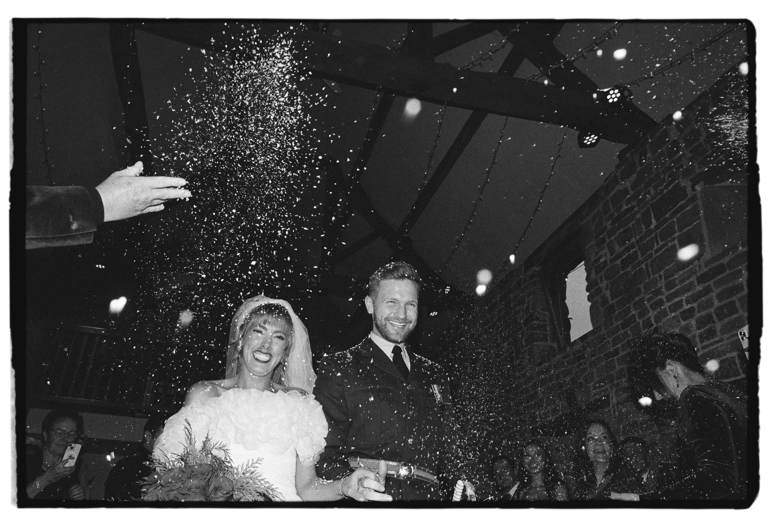 Confetti shot on analogue 35mm film black and white