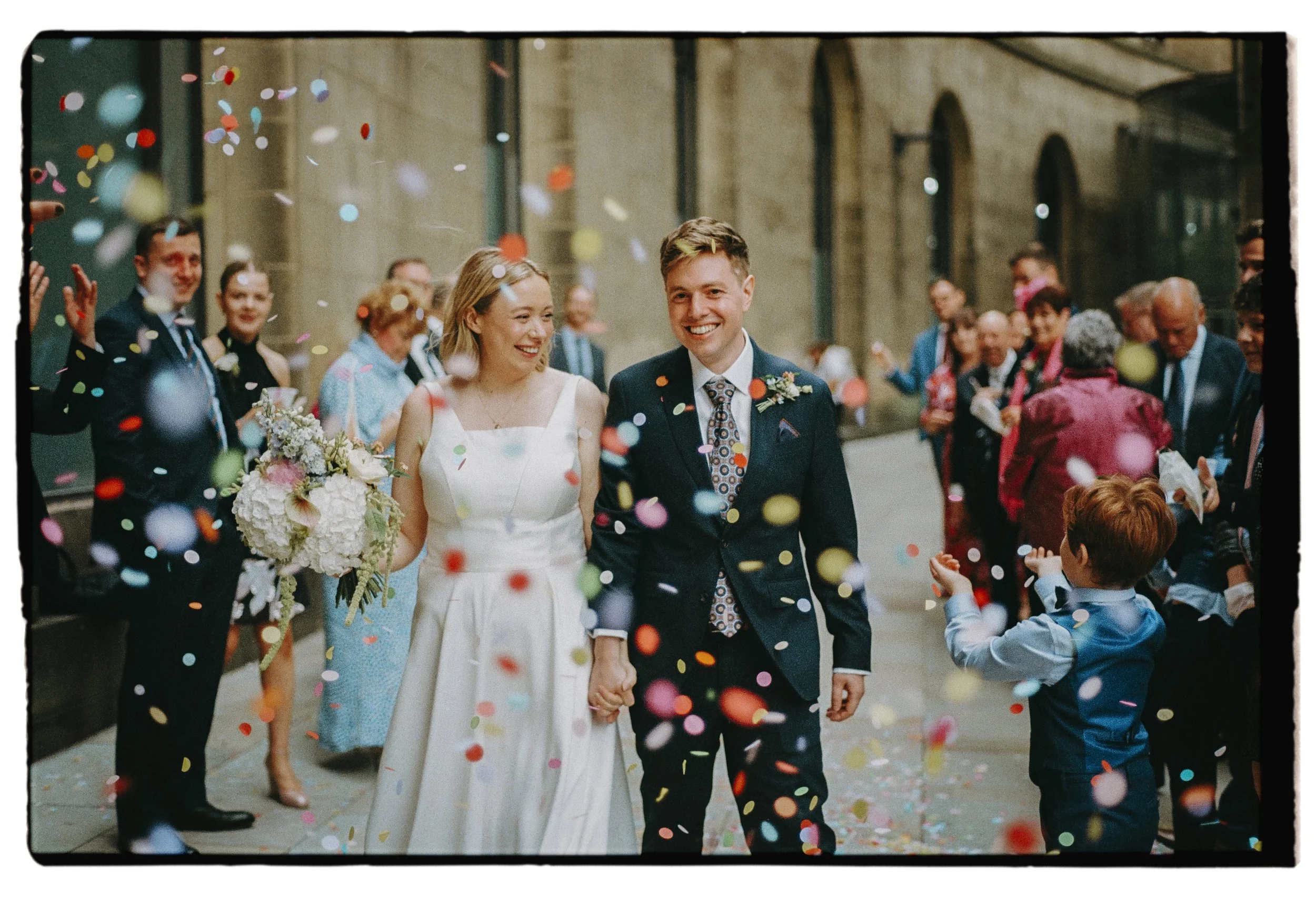 Confetti moment in Manchester city wedding