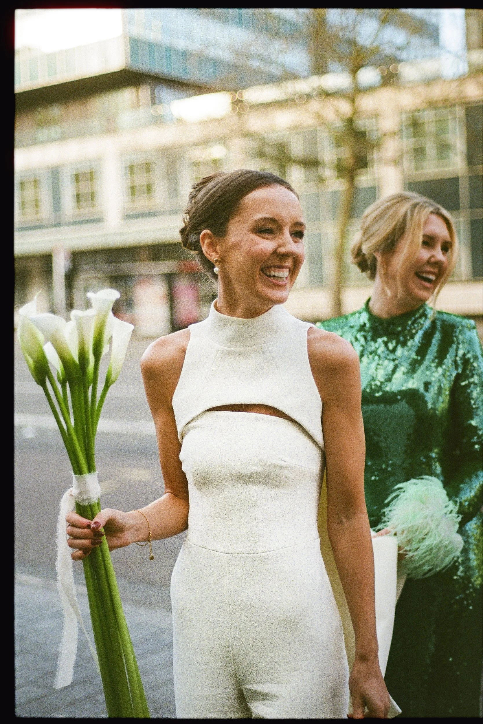 London bride on film arriving at Old Marylebone Town Hall