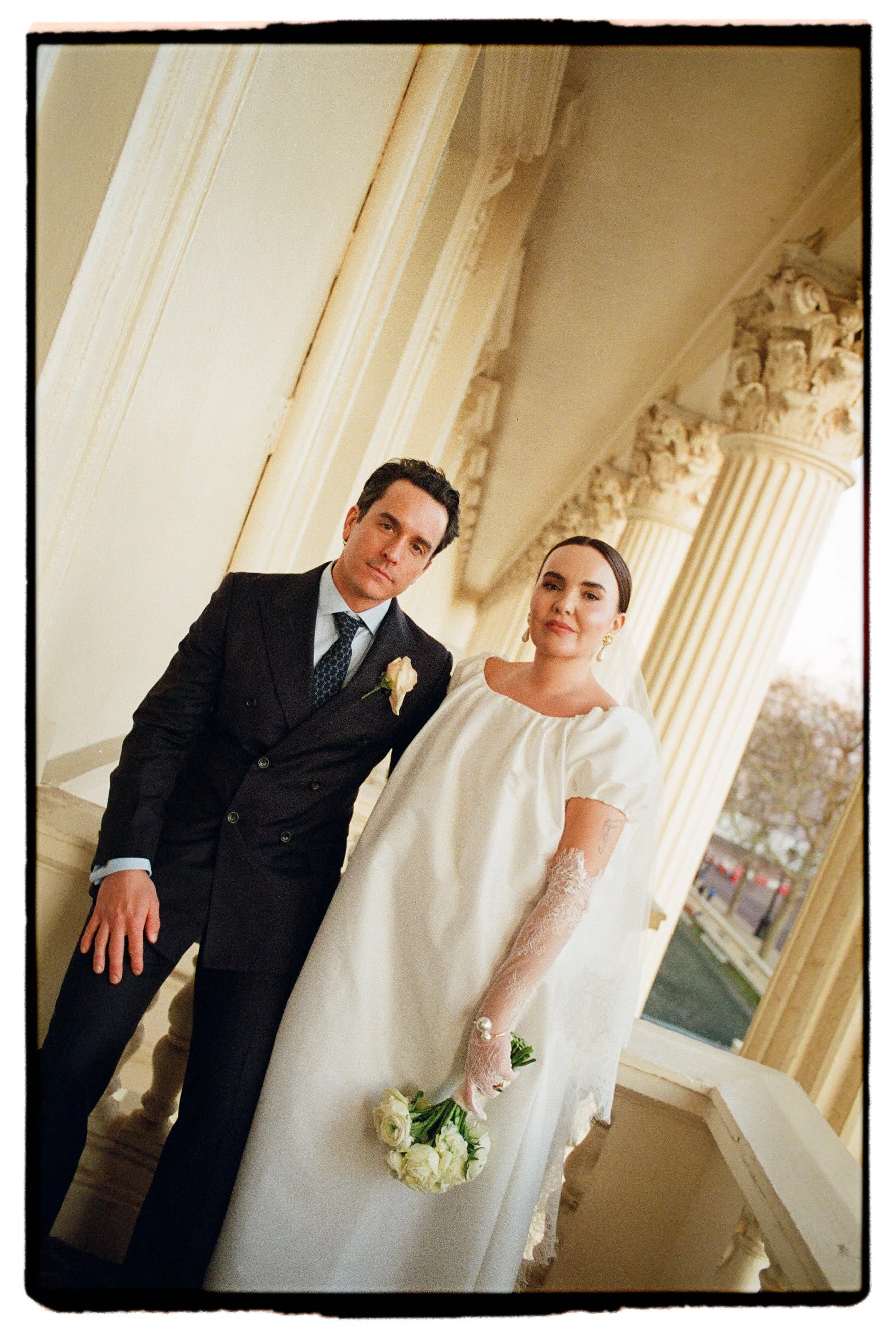 London wedding at The ICA Gallery shot on 35mm film lose editorial couple pose