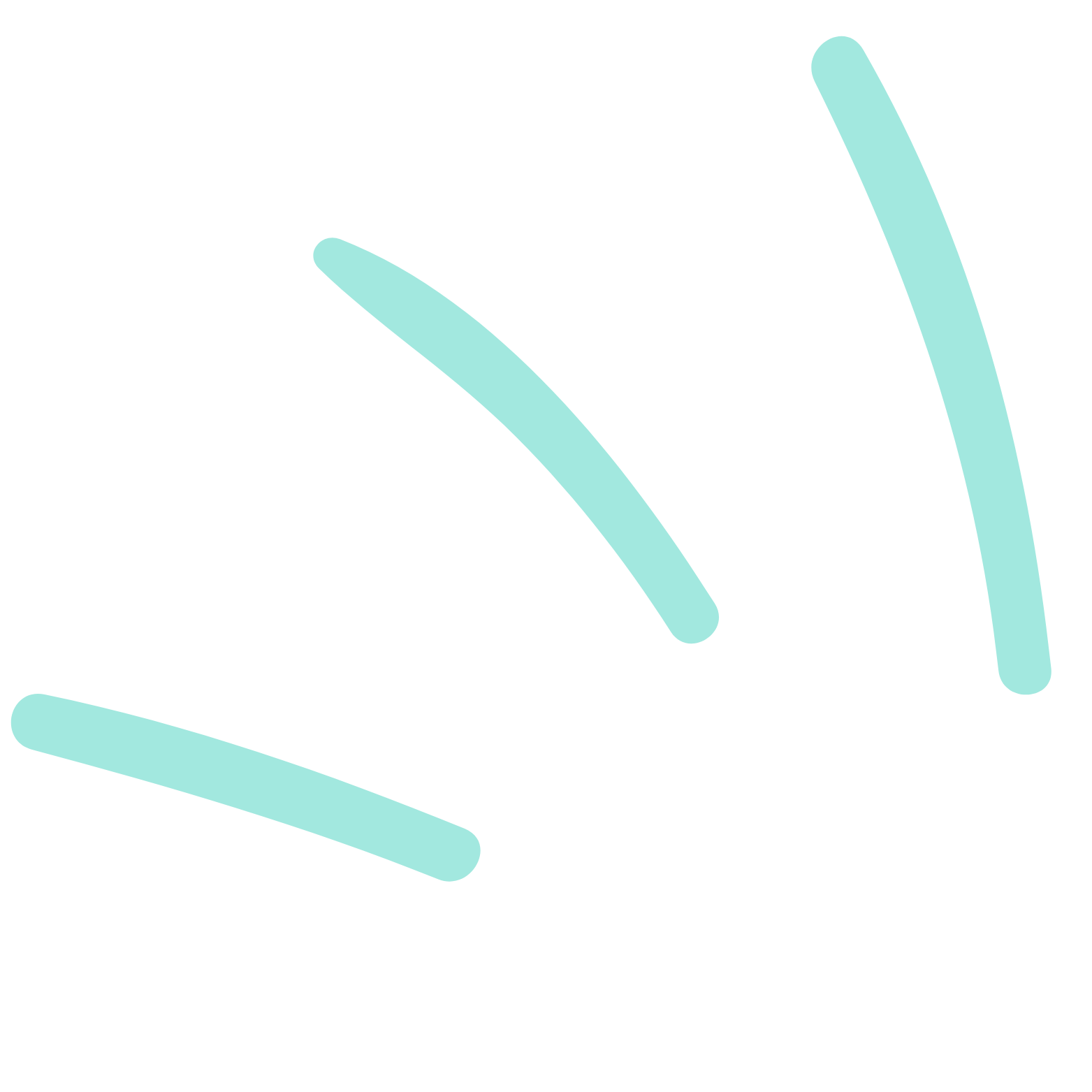 Teal brushstroke design on black background.